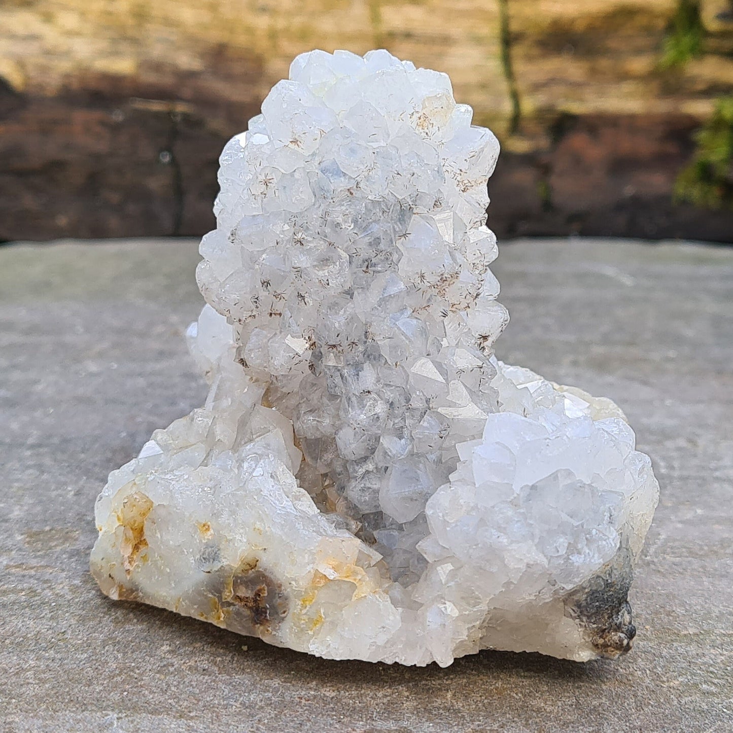 This unique Stalactite Quartz formation grows from mineral-rich water dripping from cave ceilings, creating layered elongated crystals. This piece also resembles Spirit Quartz, offering a rare and beautiful addition to your collection.