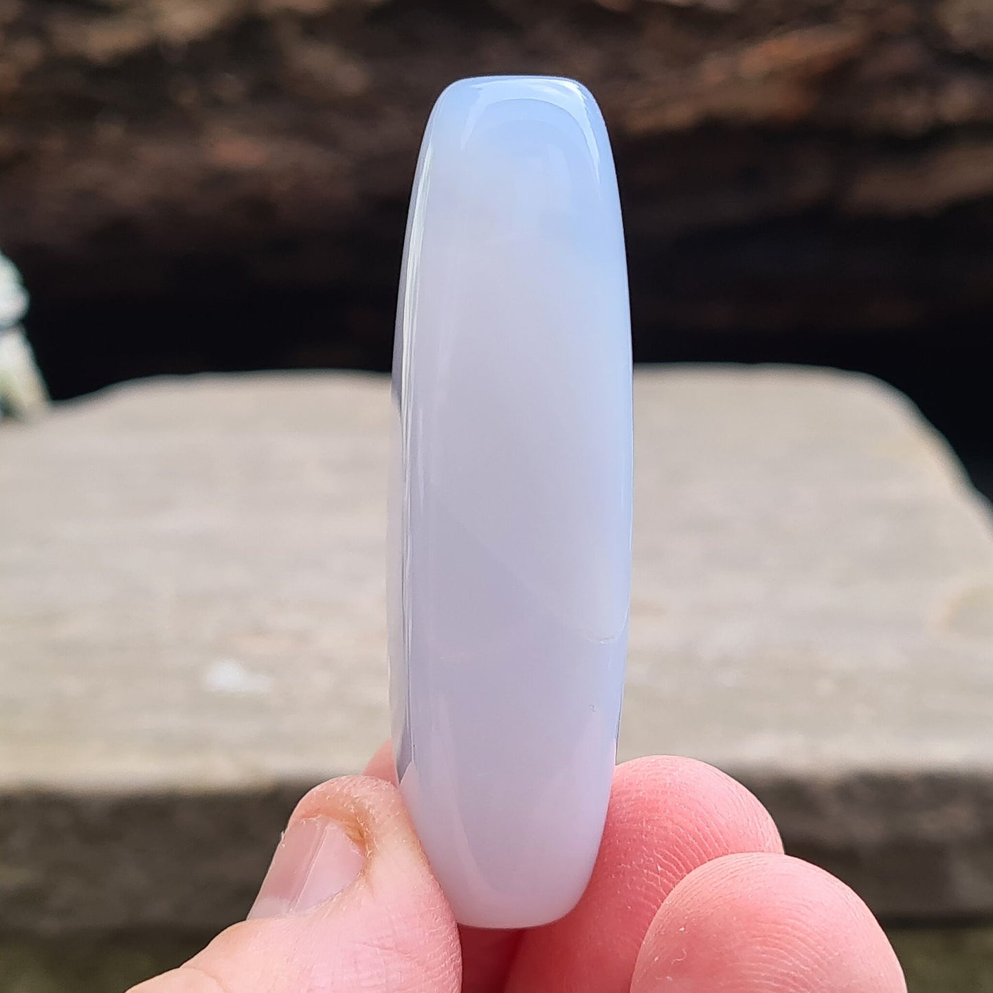 Blue Chalcedony Crystal polished and an Oval Lozenge shape, ideal shape and size to place on or around the body, place in your purse or have set as a piece of jewellery. Great quality. From Mexico.