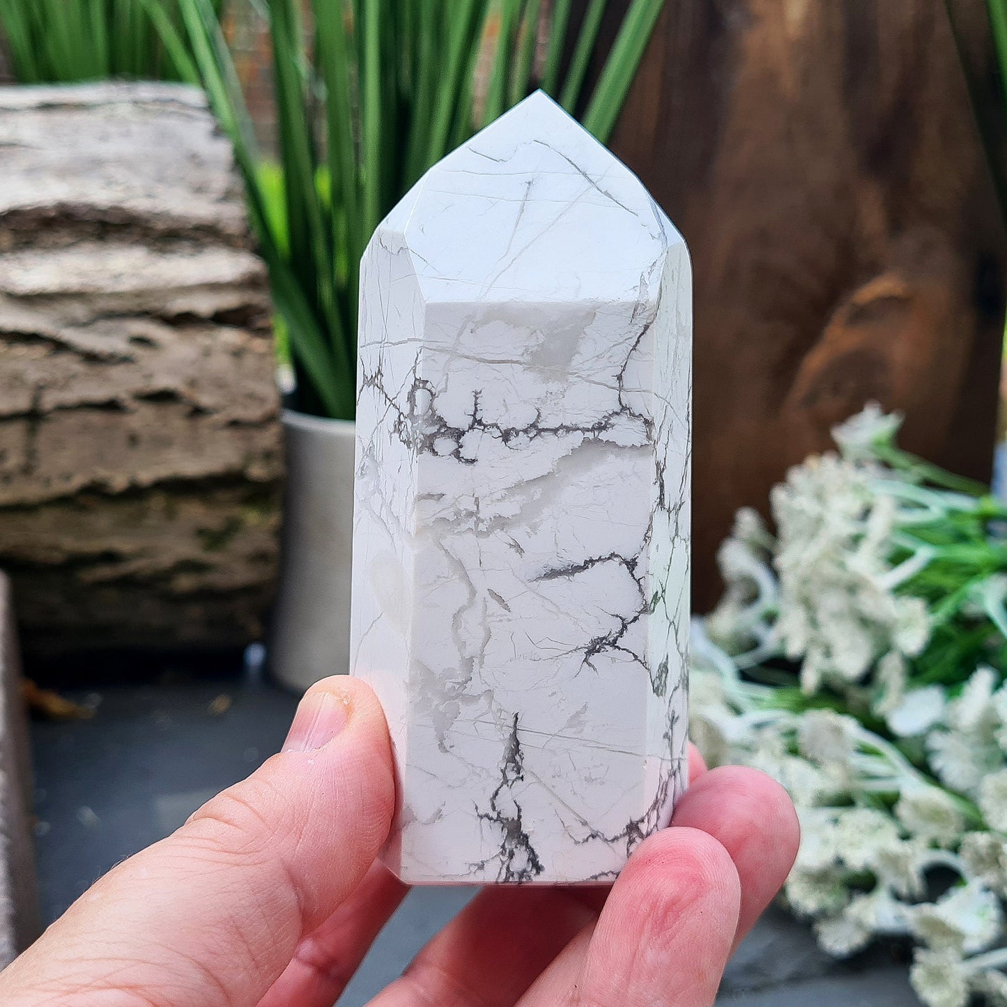 Howlite Crystal Point, Polished | Home & Workspace Decor | Aid to Spiritual Development