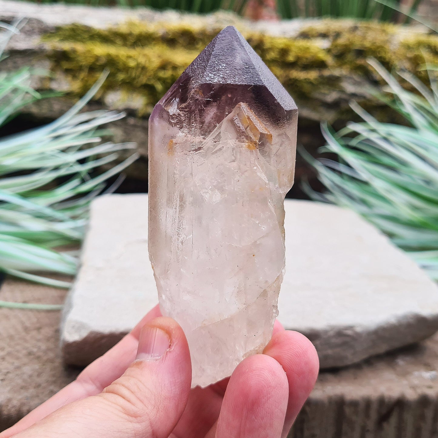 Quartz Point with Smoky Amethyst Tip | Aids Emotional Support and Energy Clearing