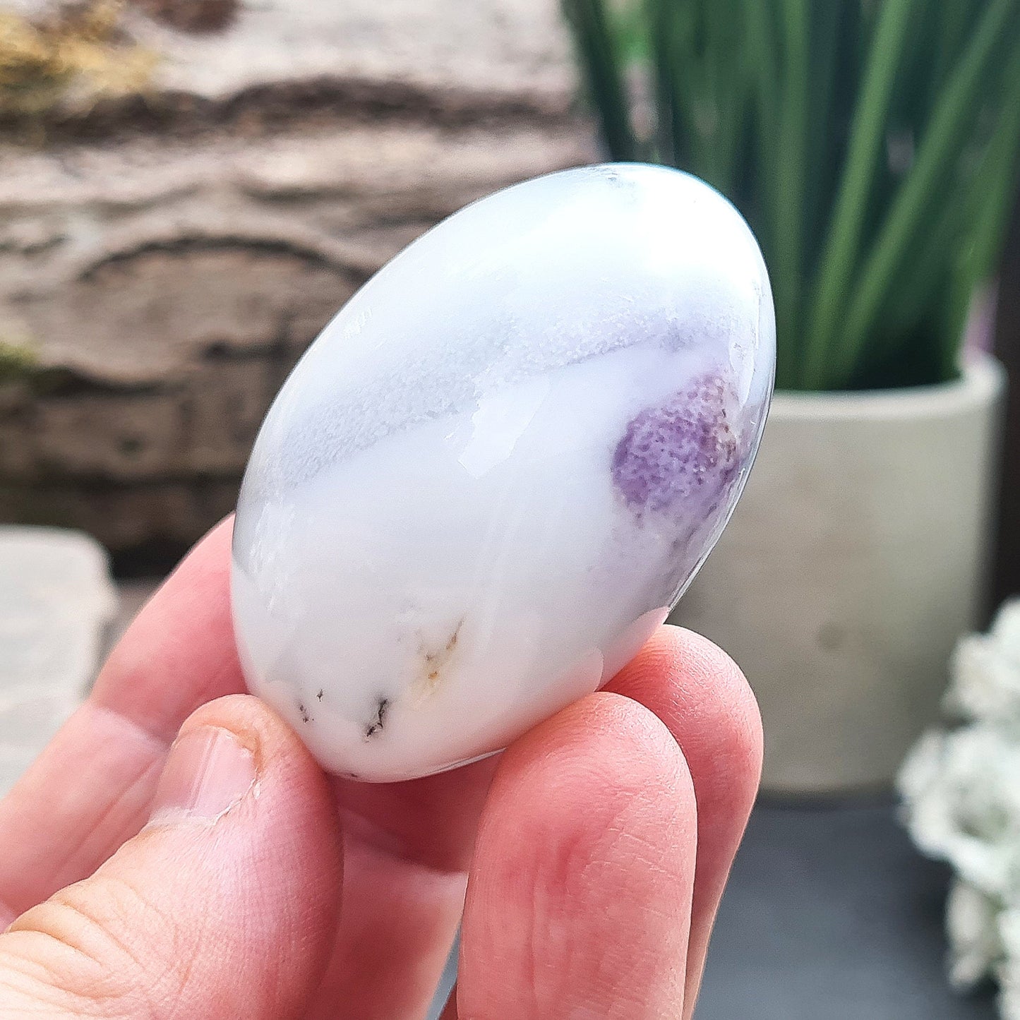 Merlinite Crystal Galet, White Opal with Dendritic Inclusions