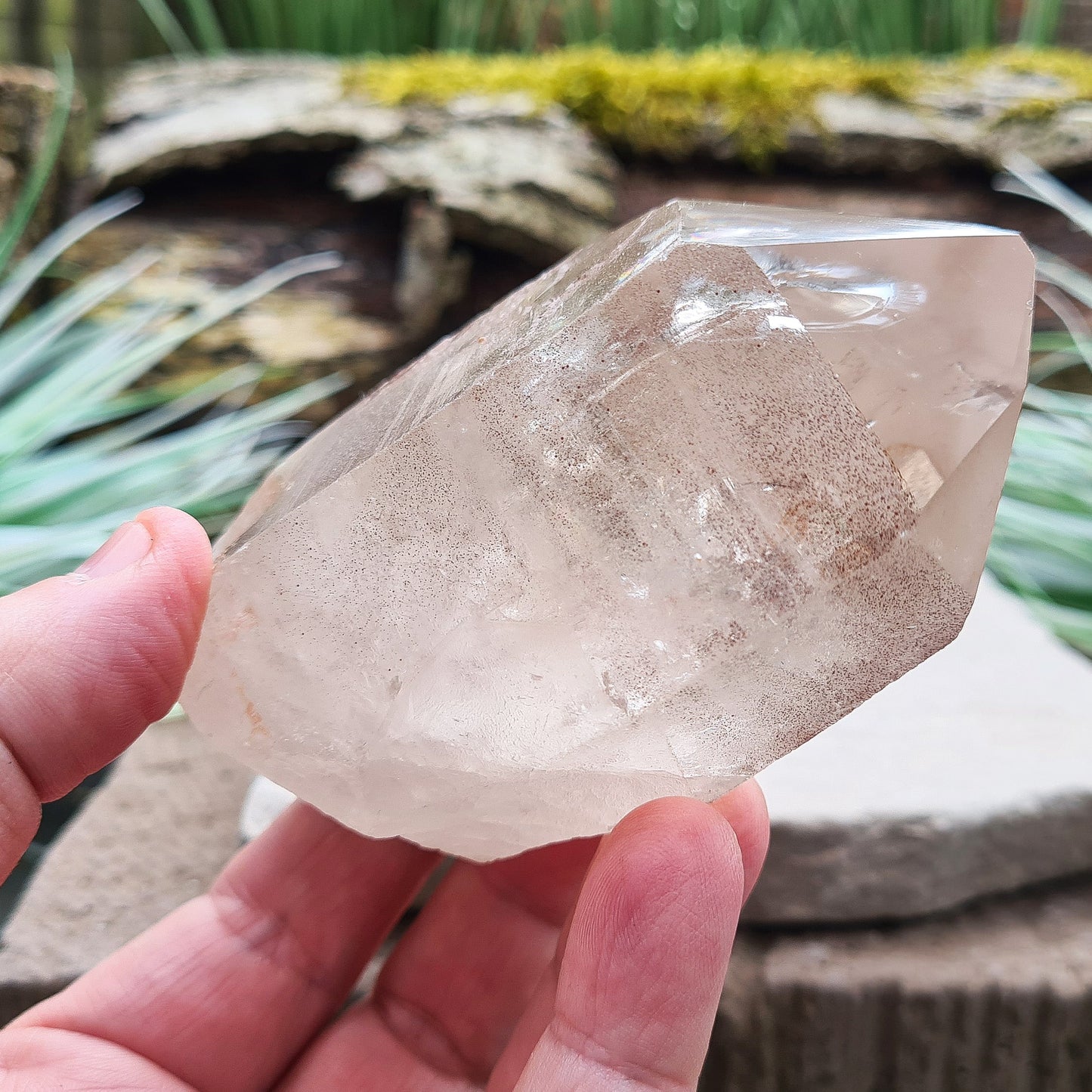 Natural Smoky Quartz Crystal Point From Brazil. This is a fabulous lighter coloured smoky quartz point, and I can see a couple of rainbows within it
