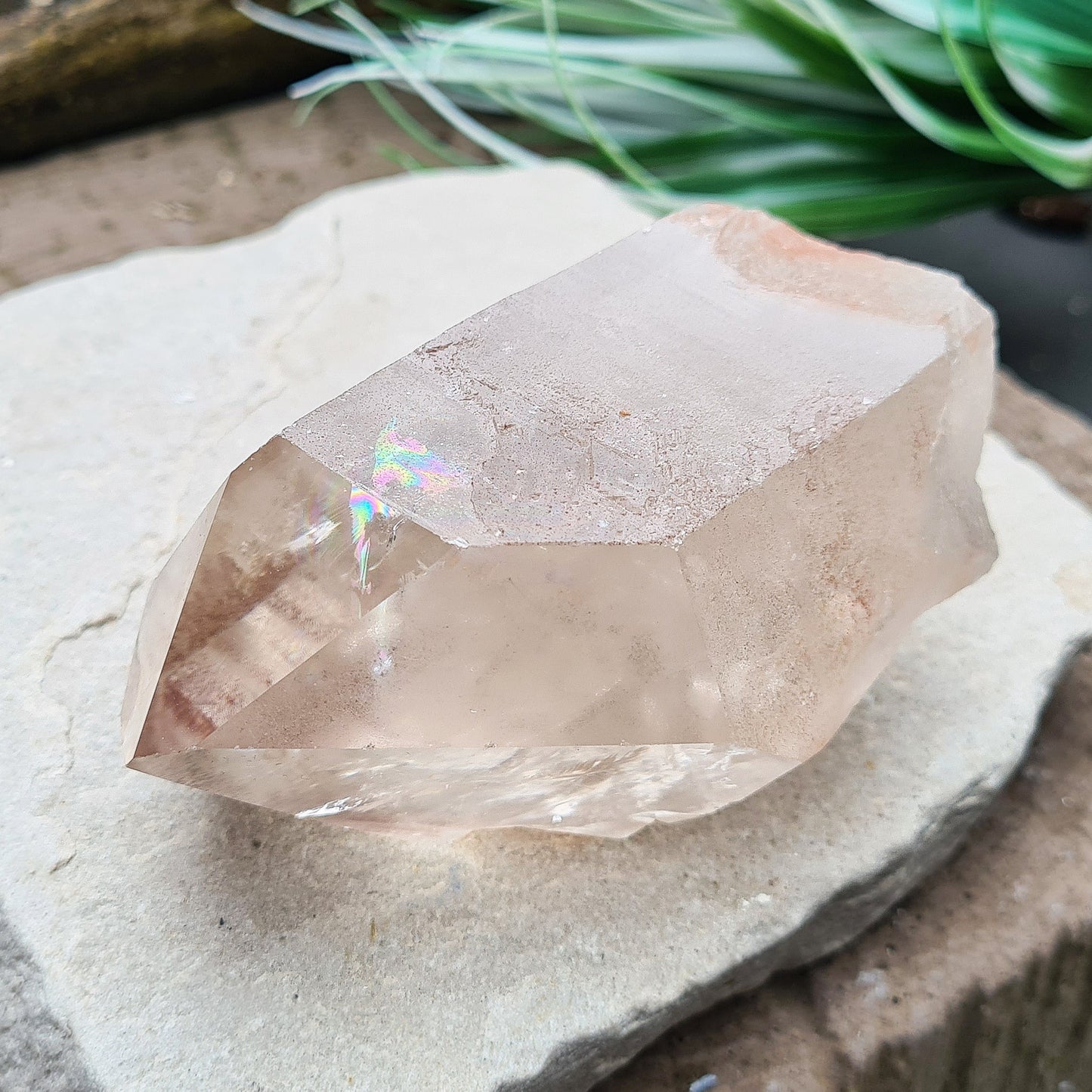 Natural Smoky Quartz Crystal Point From Brazil. This is a fabulous lighter coloured smoky quartz point, and I can see a couple of rainbows within it