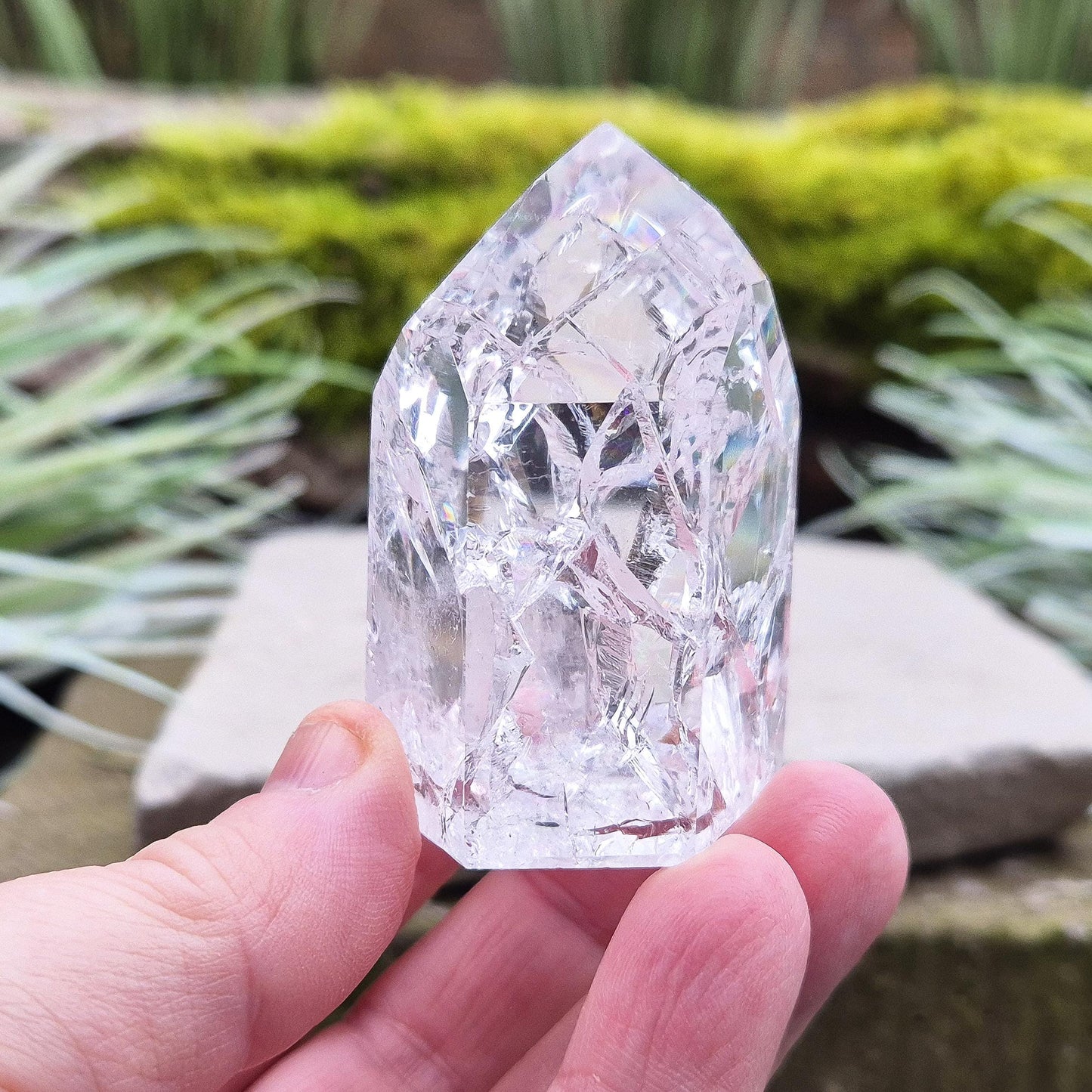 Fire and Ice Quartz Crystal Point, Rainbow Quartz, supports Focus & Clarity