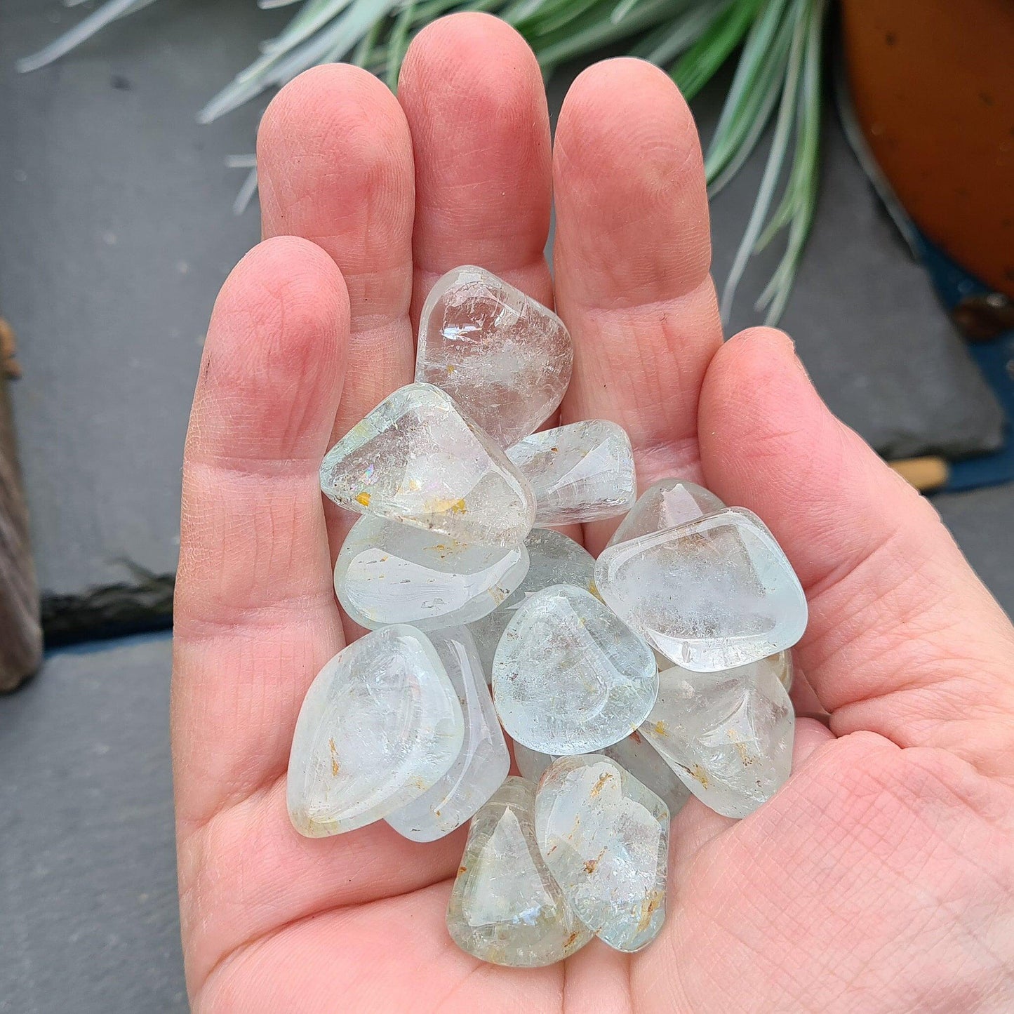 Blue Topaz Tumble Stones | Crystal for Personal Practice | Polished A grade | Hematite Inclusions | Self-Care Crystal