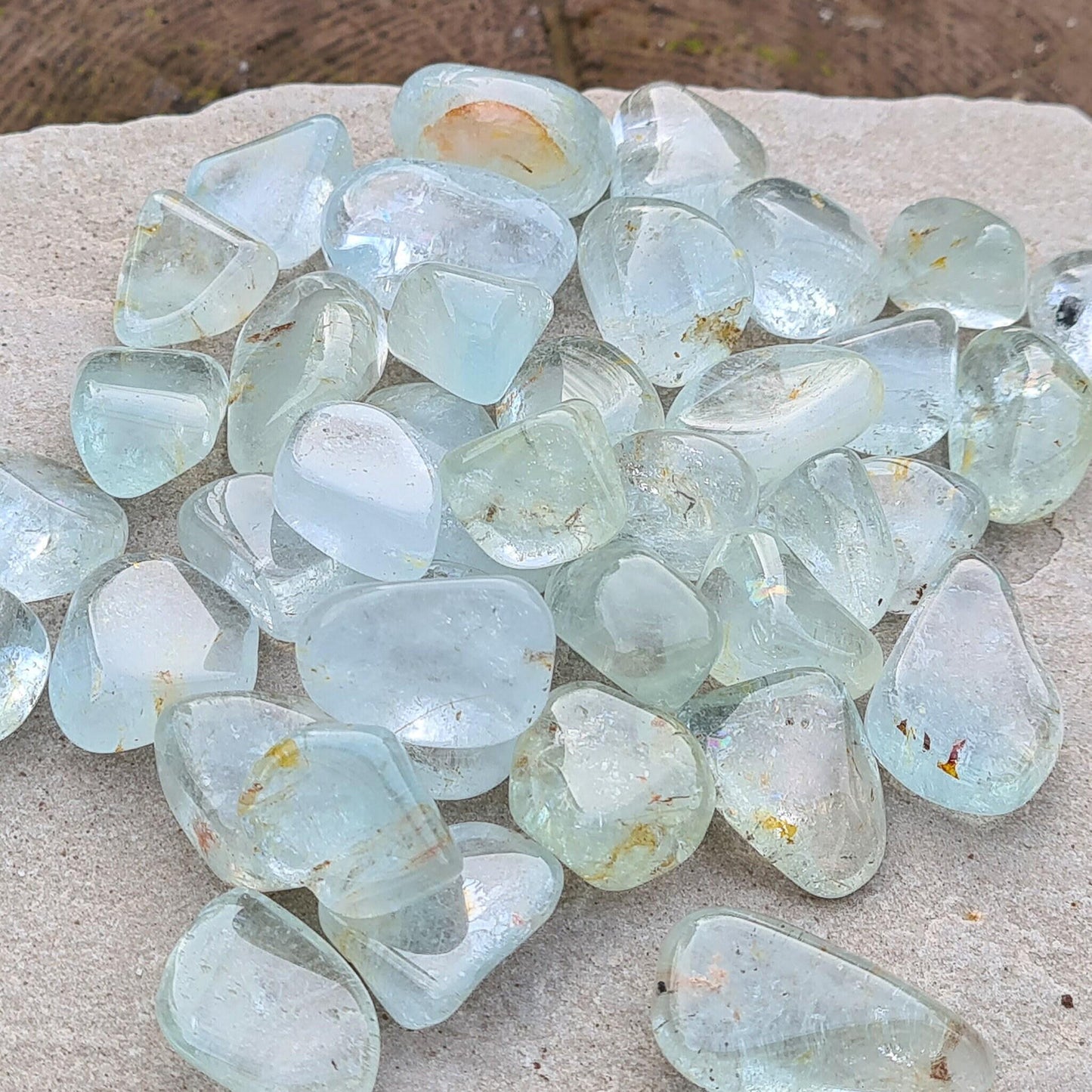Blue Topaz Tumble Stones | Crystal for Personal Practice | Polished A grade | Hematite Inclusions | Self-Care Crystal