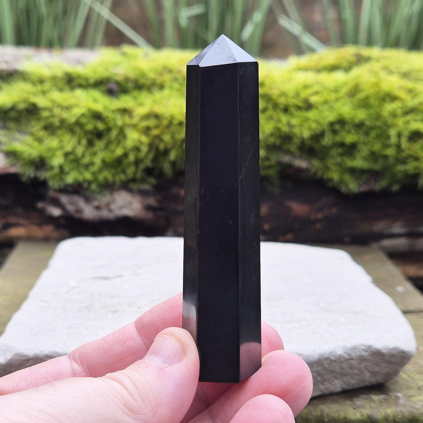 Shungite Polished Point with 6 Sided Generator Tip