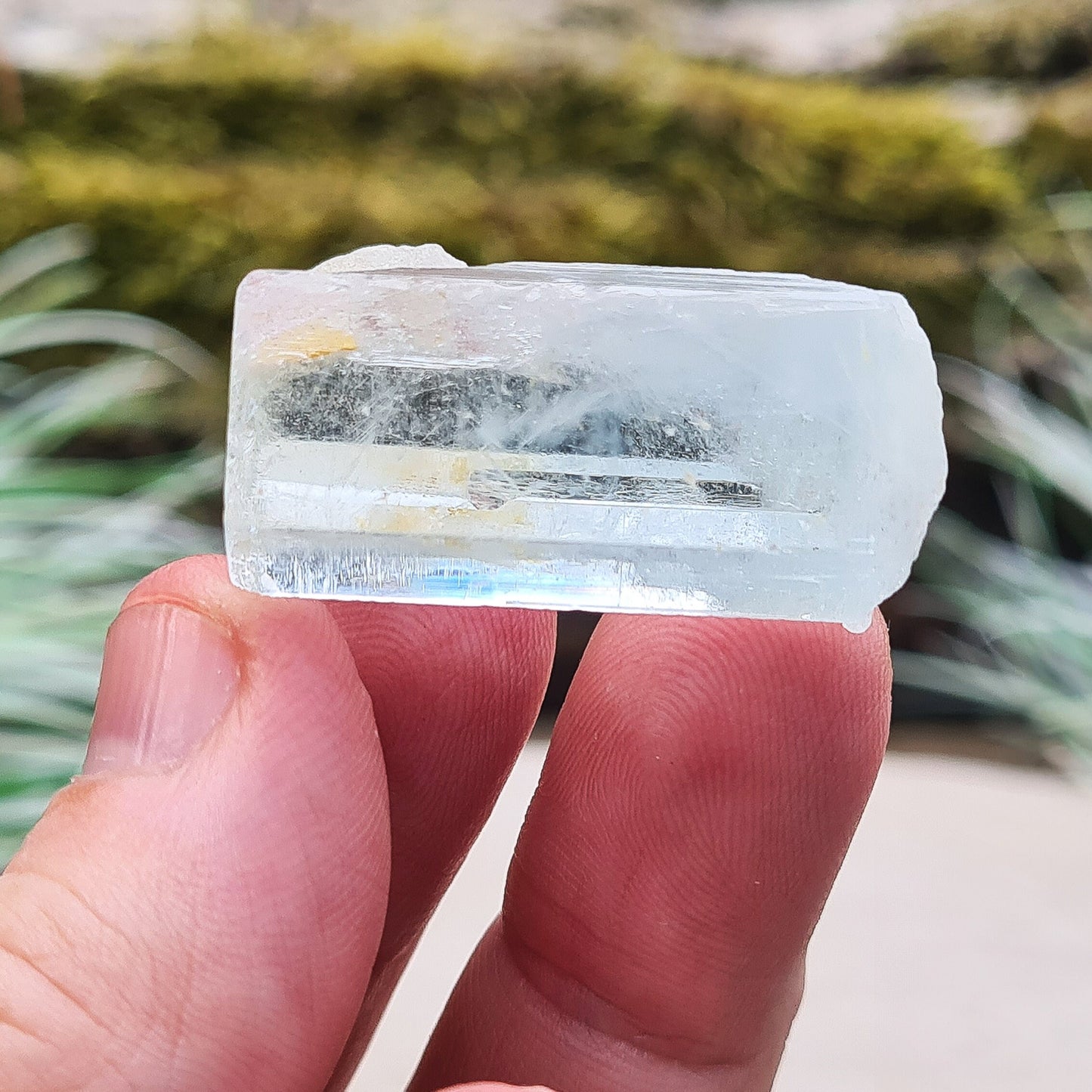 Aquamarine Crystal, from India. Lovely pale aqua blue colouring. Hexagonal crystal with nice colour and clarity. Blue Beryl.