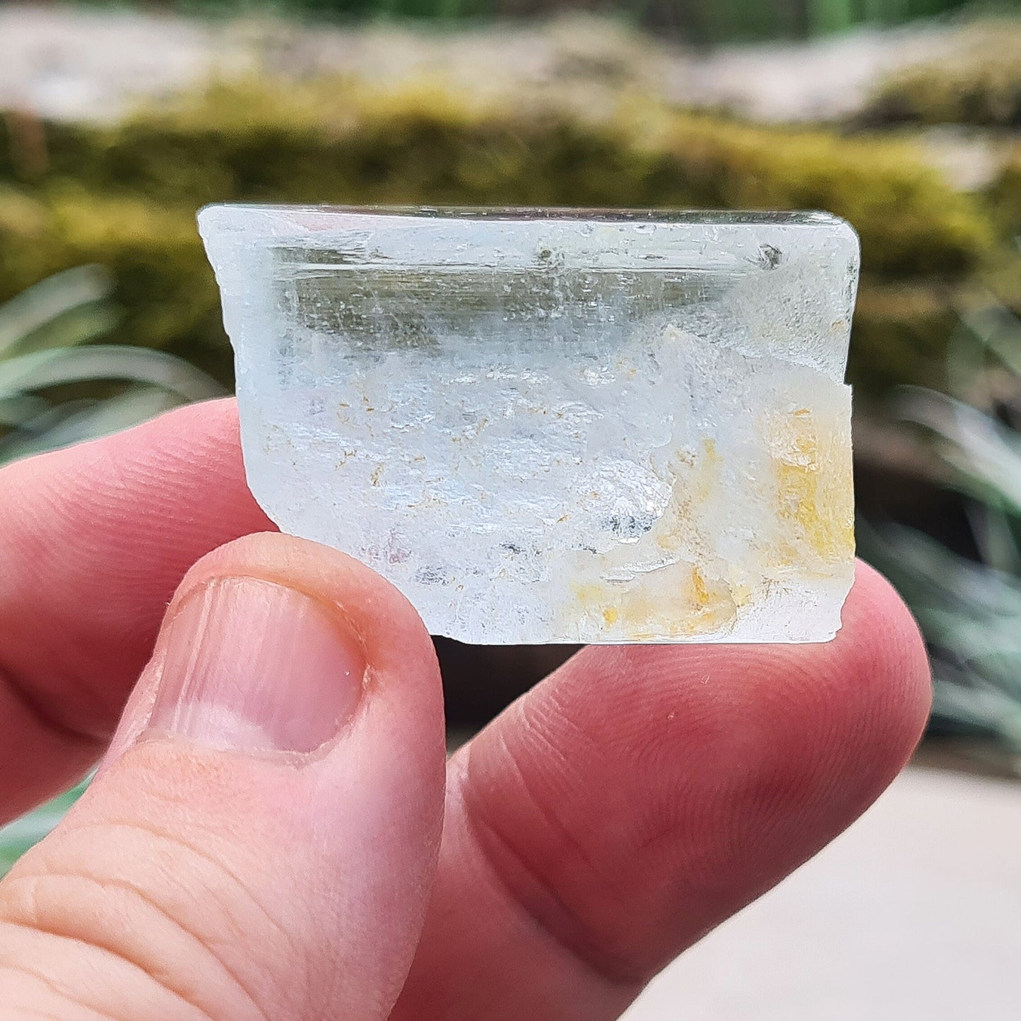 Aquamarine Crystal, from India. Lovely pale aqua blue colouring. Hexagonal crystal with nice colour and clarity. Blue Beryl.