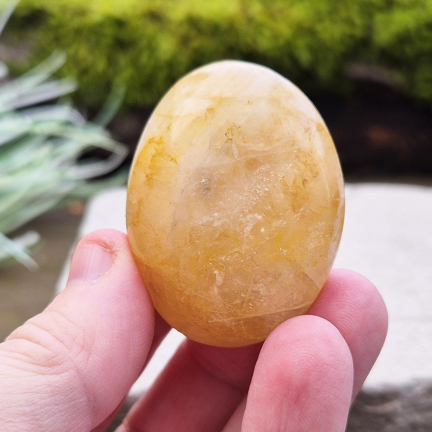 This beautiful Golden Healer Quartz palm stone features natural golden tones created by iron oxide inclusions within the quartz. Polished and sized to fit comfortably in your hand.