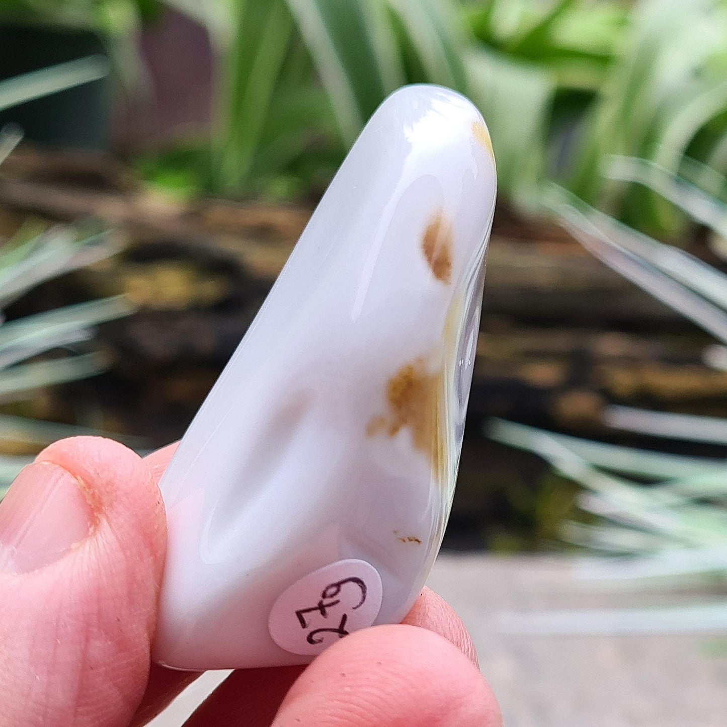 Polished Cacholong Opal crystal – a unique Czech white opal valued for its soft tones and use in peaceful, creative, and grounding spaces.