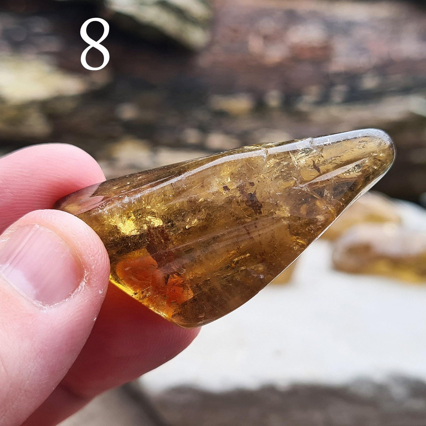 Citrine crystal, natural dark honey colour, from South Africa, lightly polished. Untreated.
