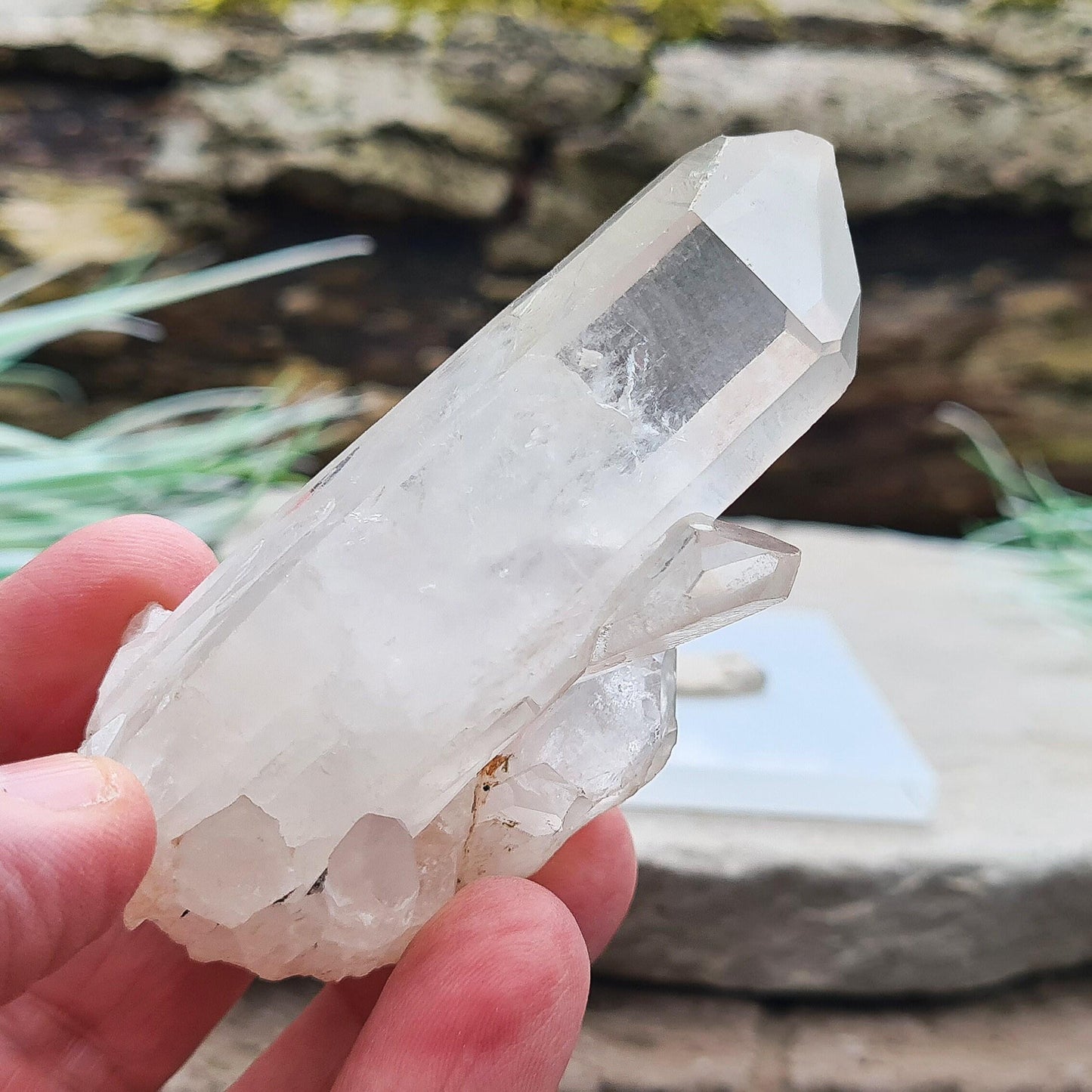 Madagascan Quartz Cluster with Base & Putty | One Large Point & Smaller Points | Display Ready