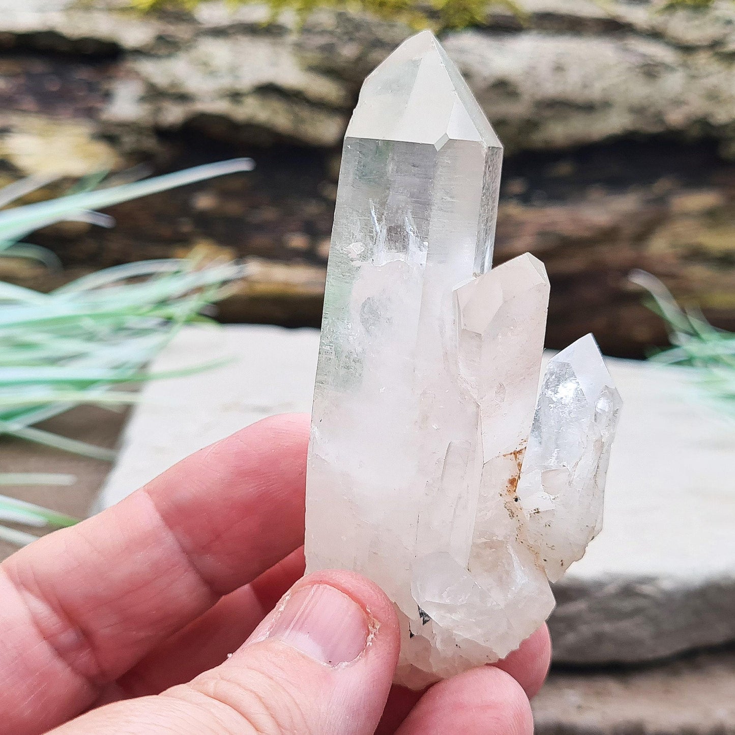 Madagascan Quartz Cluster with Base & Putty | One Large Point & Smaller Points | Display Ready