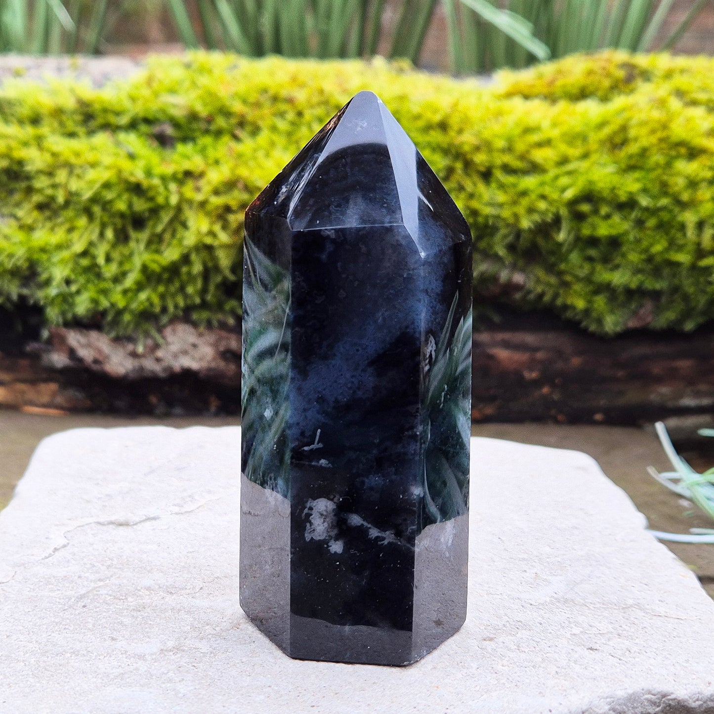 Blue Jasper Crystal Polished Point from Brazil. Blue Jasper is a relatively rare variety of jasper. The blue coloration in jasper can range from light to deep blue.
