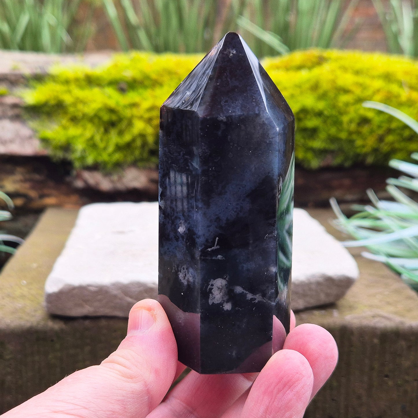 Blue Jasper Crystal Polished Point from Brazil. Blue Jasper is a relatively rare variety of jasper. The blue coloration in jasper can range from light to deep blue.