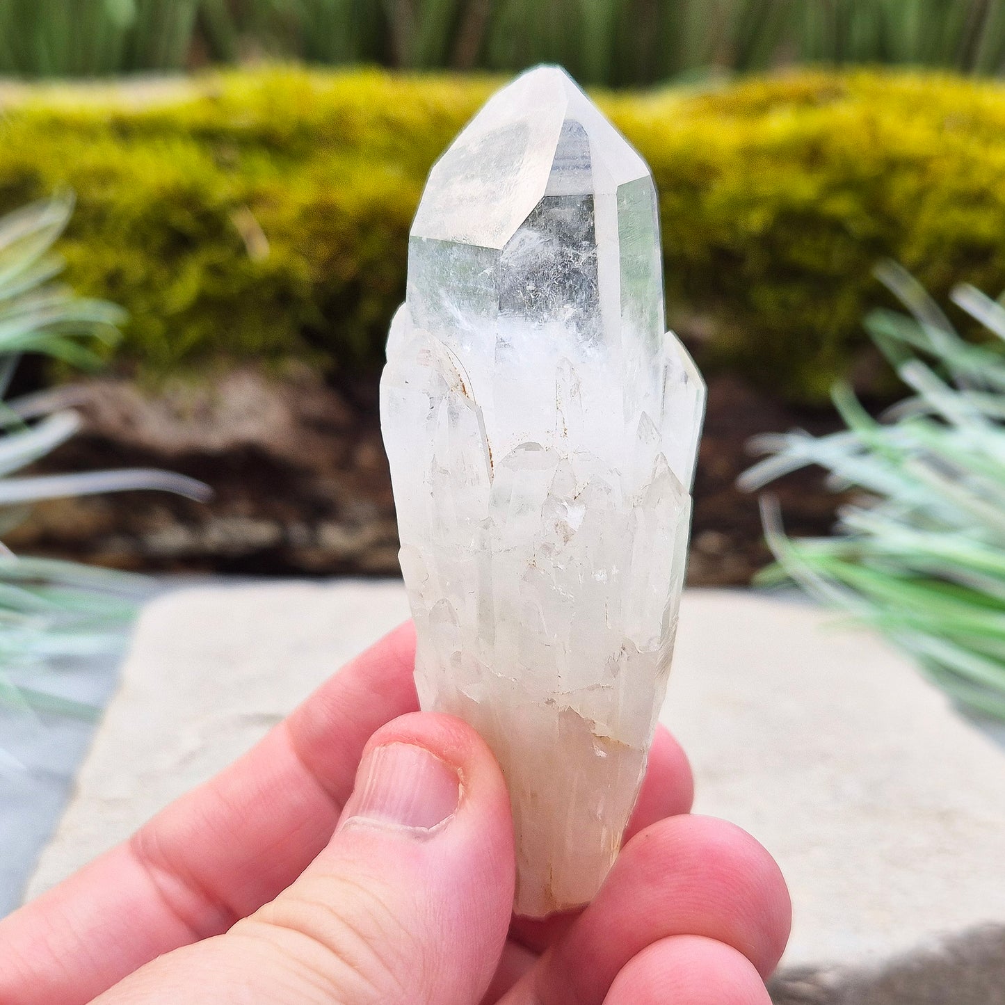 Quartz Crystal Point. From Atlas Mountains, Morocco. This is a wonderful natural quartz point with lots of companion crystals growing around it, very much like the formations you get on Pineapple Quartz.