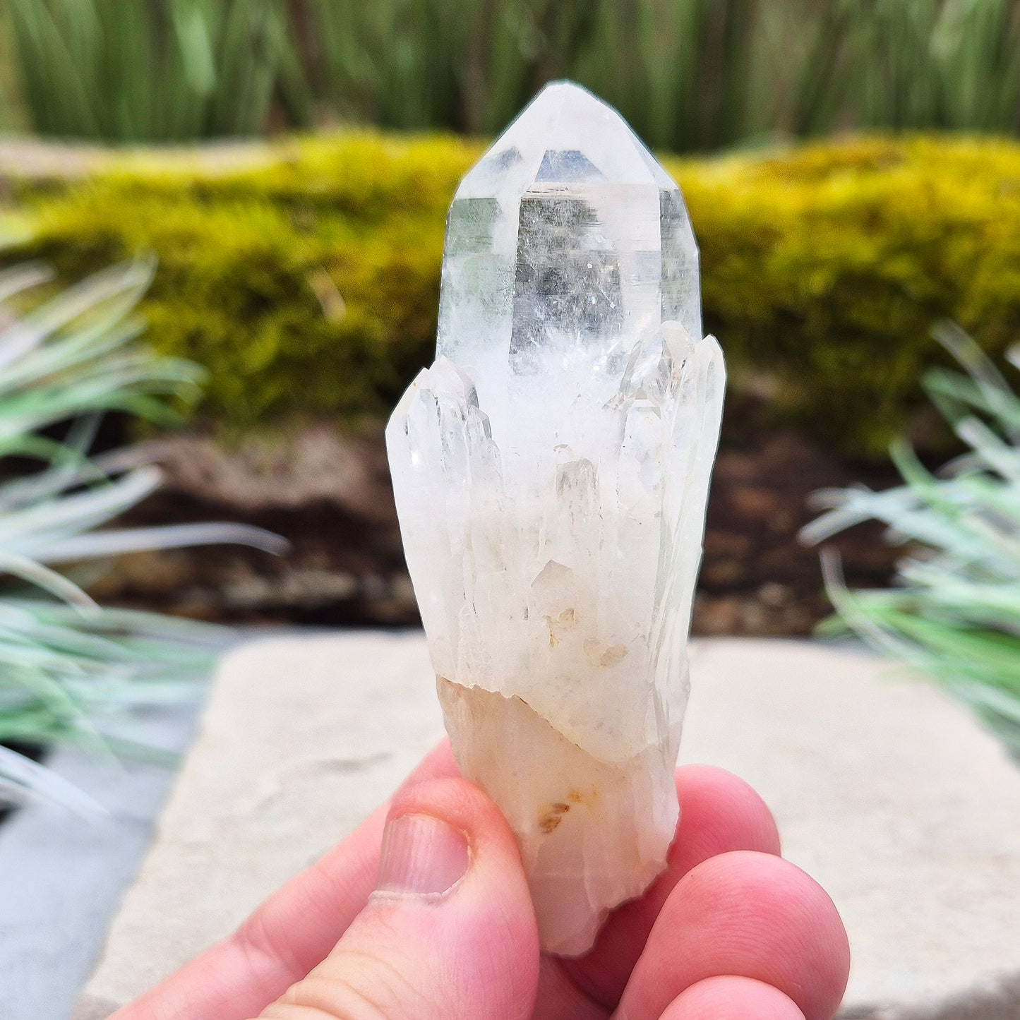 Quartz Crystal Point. From Atlas Mountains, Morocco. This is a wonderful natural quartz point with lots of companion crystals growing around it, very much like the formations you get on Pineapple Quartz.