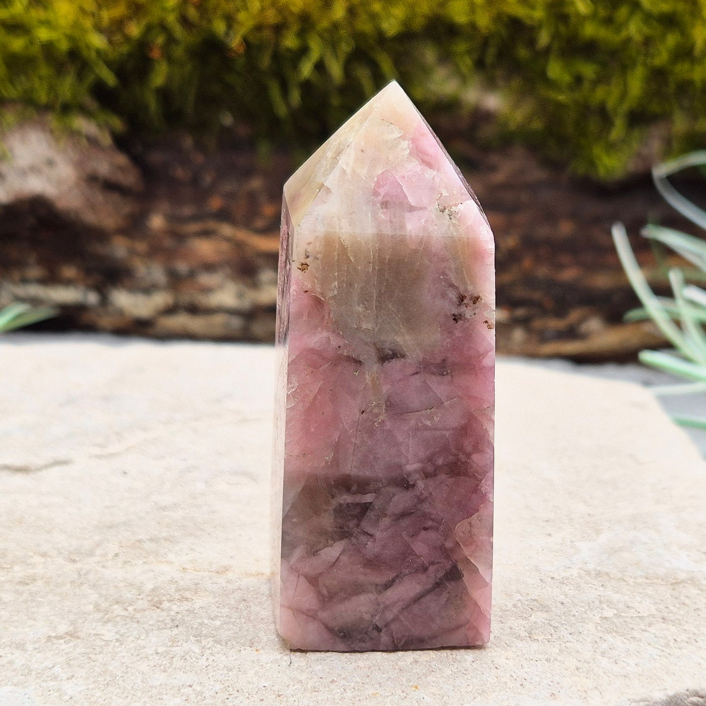 Pink Tourmaline in Quartz Crystal Point
This polished crystal tower features the soft, rosy tones of Pink Tourmaline set within the clarity of Quartz—a beautiful combination known for its soothing and supportive energy. The pointed shape helps focus and direct energy, making it a versatile and uplifting piece.