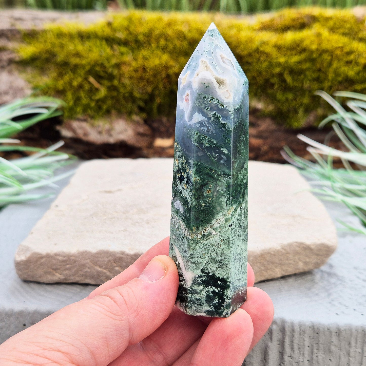 Moss Agate Tower – Polished Generator Crystal | Home Décor Display Piece | Connect to Nature