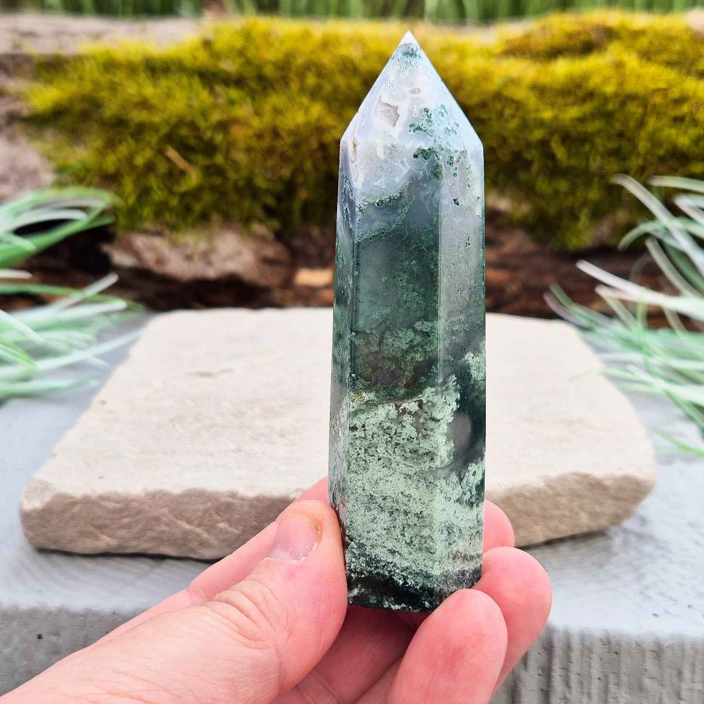 Moss Agate Tower – Polished Generator Crystal | Home Décor Display Piece | Connect to Nature