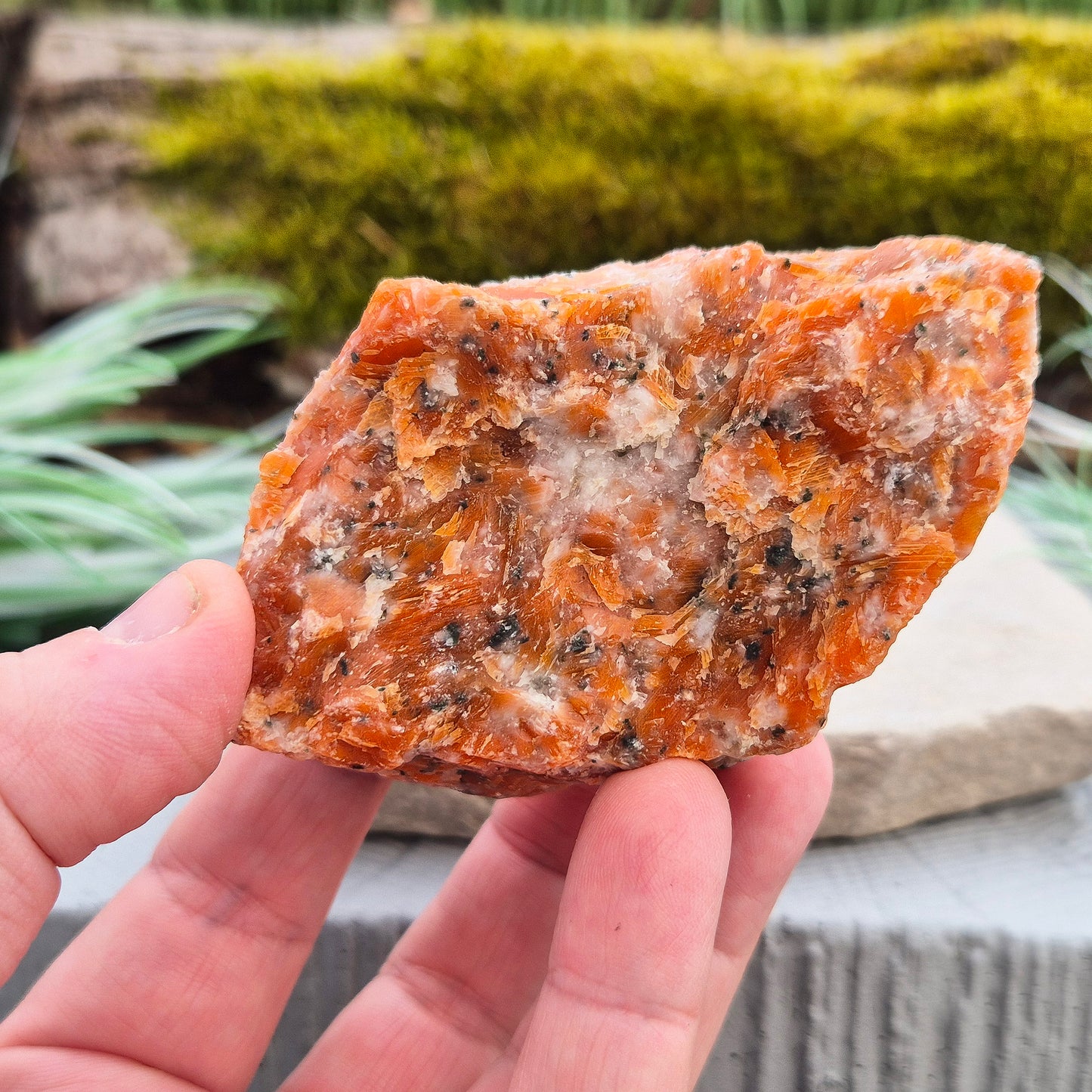 Orchid Calcite Crystal – Natural, Orange Calcite & Black Tourmaline | Unique Piece for Home Décor and Creativity