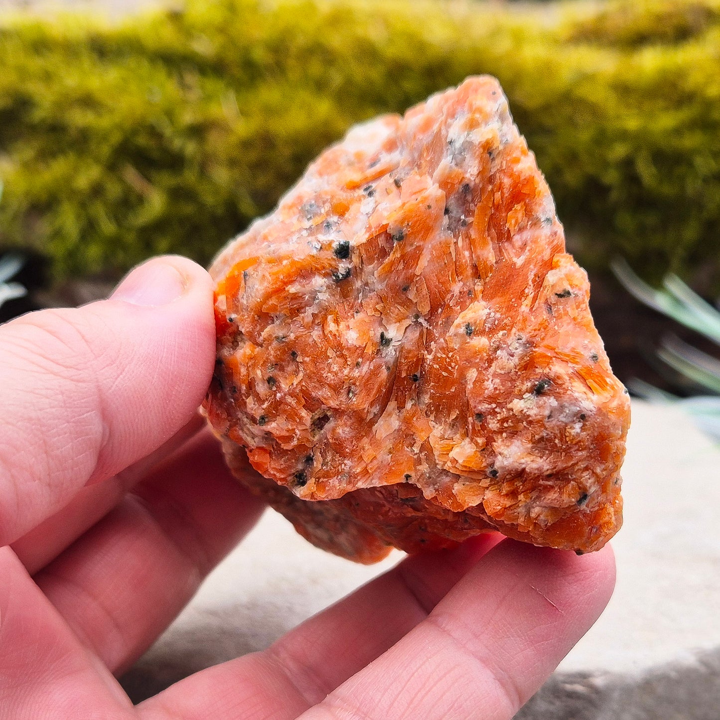 Orchid Calcite Crystal – Natural Blend of Orange Calcite & Black Tourmaline | Unique Crystal for Display or Holistic Practices