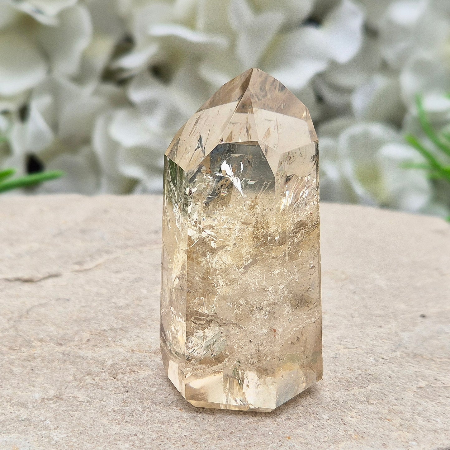 Natural Untreated polished Citrine Point sourced and polished in Brazil. Wonderful light citrine colour with great light reflecting inclusions. Finding natural citrine is becoming more difficult so I am delighted to have this piece.
