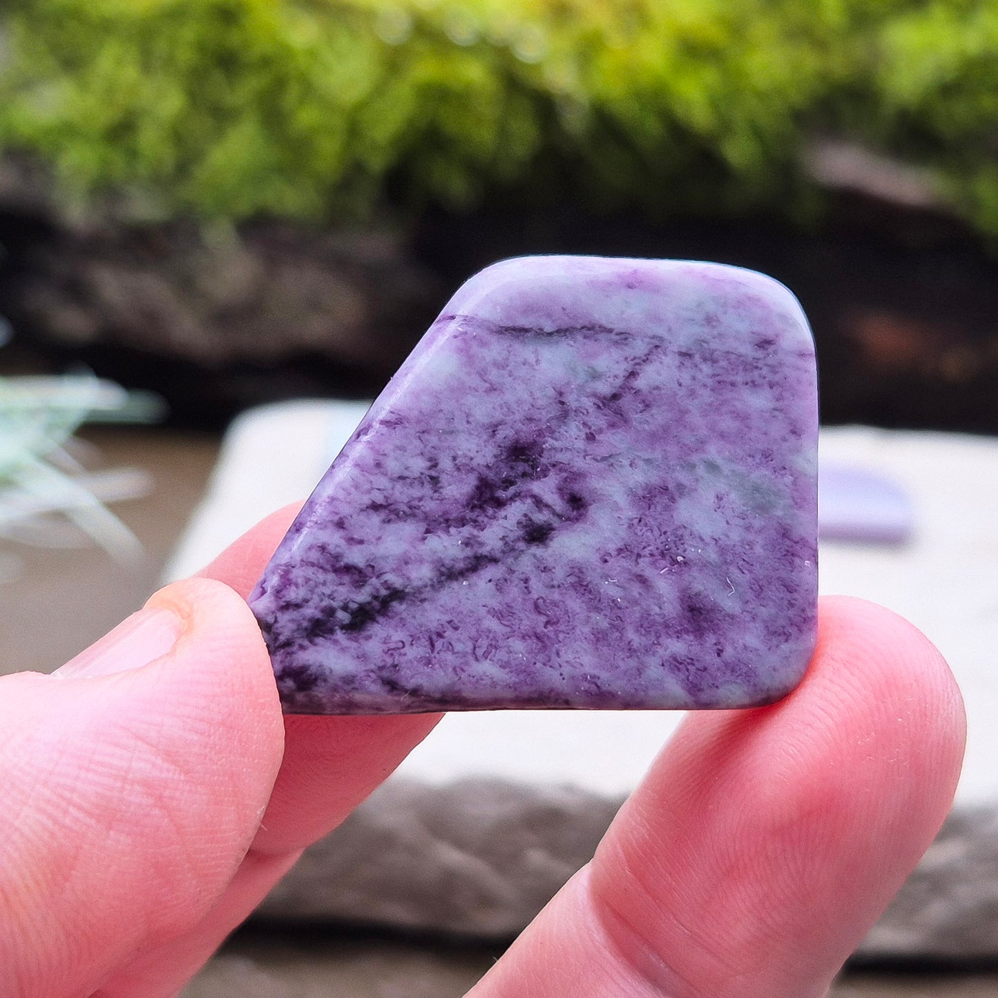 Rare Kammererite crystal slice with soothing purple tones. A unique collector’s stone for clarity, meditation, and spiritual growth.