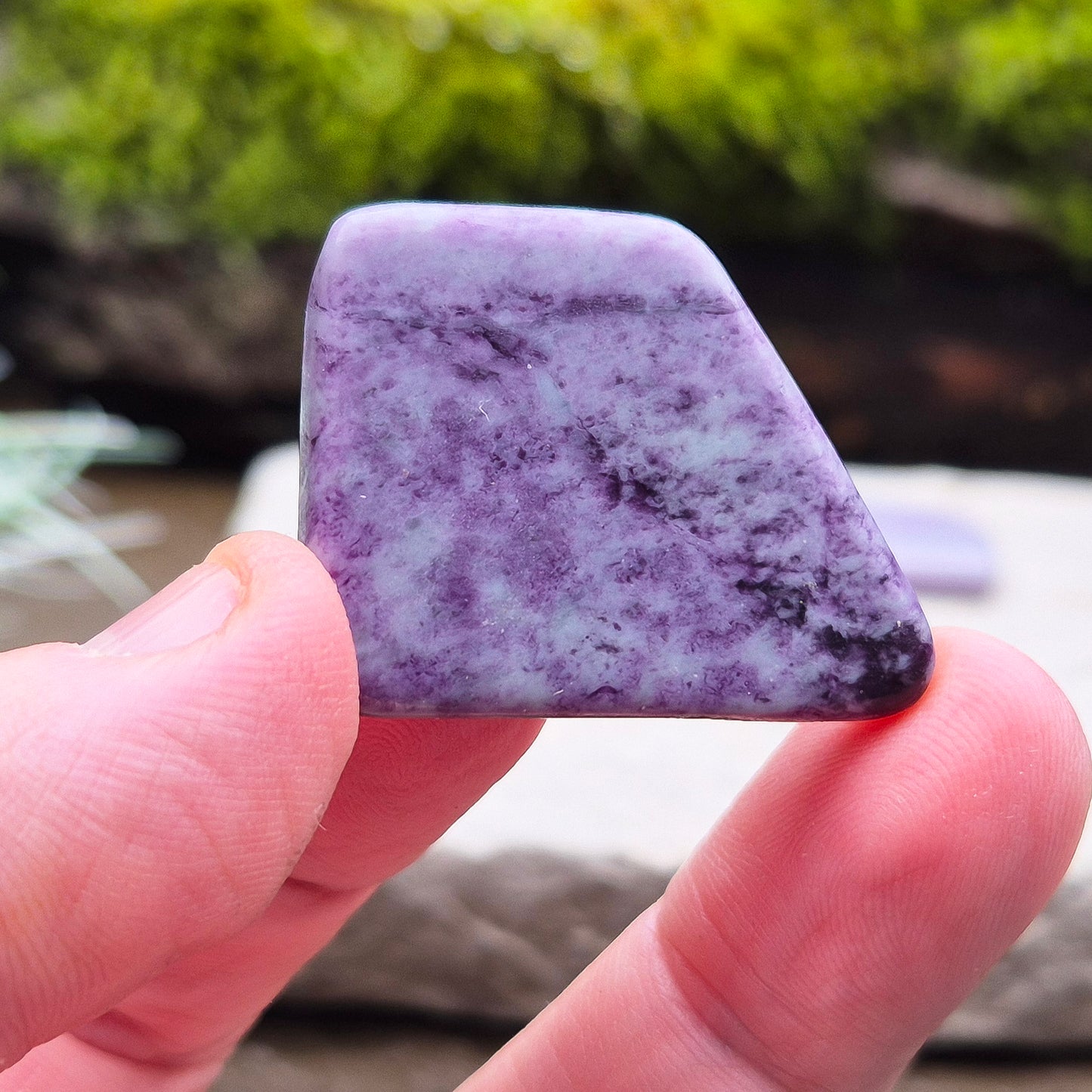 Rare Kammererite crystal slice with soothing purple tones. A unique collector’s stone for clarity, meditation, and spiritual growth.