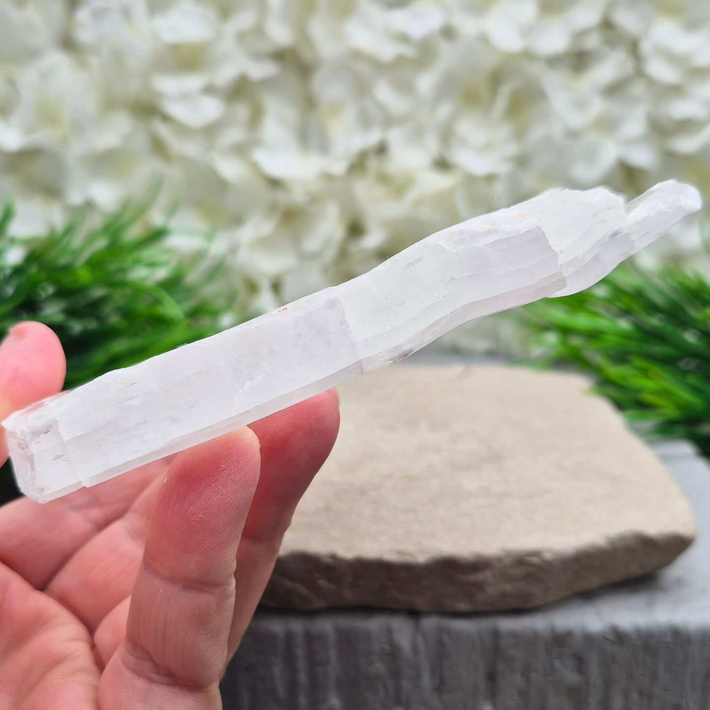 This striking Selenite Window, also known as “Utah Ice,” comes directly from the Glitter Mountain site on the Utah-Arizona border. Naturally formed with exceptional clarity and shine, these high-quality pieces are carefully selected for their purity and luminous appearance.