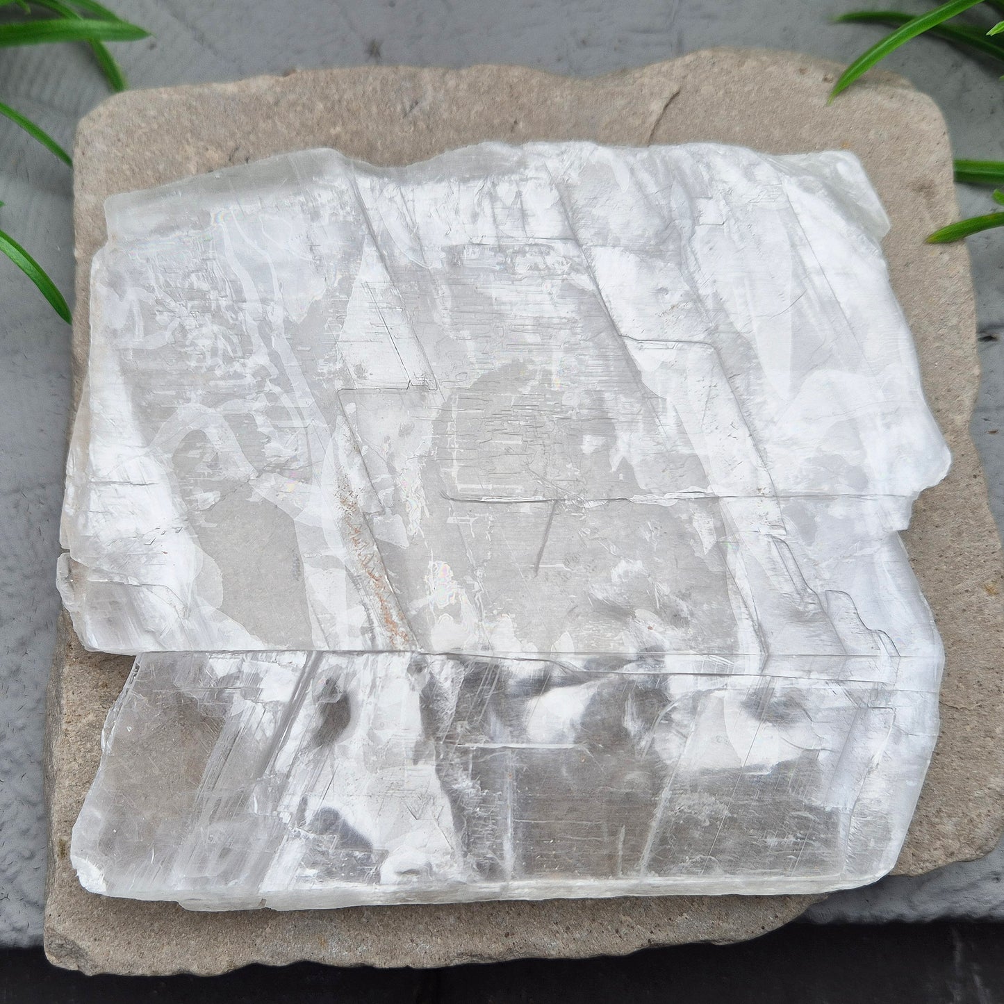 This striking Selenite Window, also known as “Utah Ice,” comes directly from the Glitter Mountain site on the Utah-Arizona border. Naturally formed with exceptional clarity and shine, these high-quality pieces are carefully selected for their purity and luminous appearance.