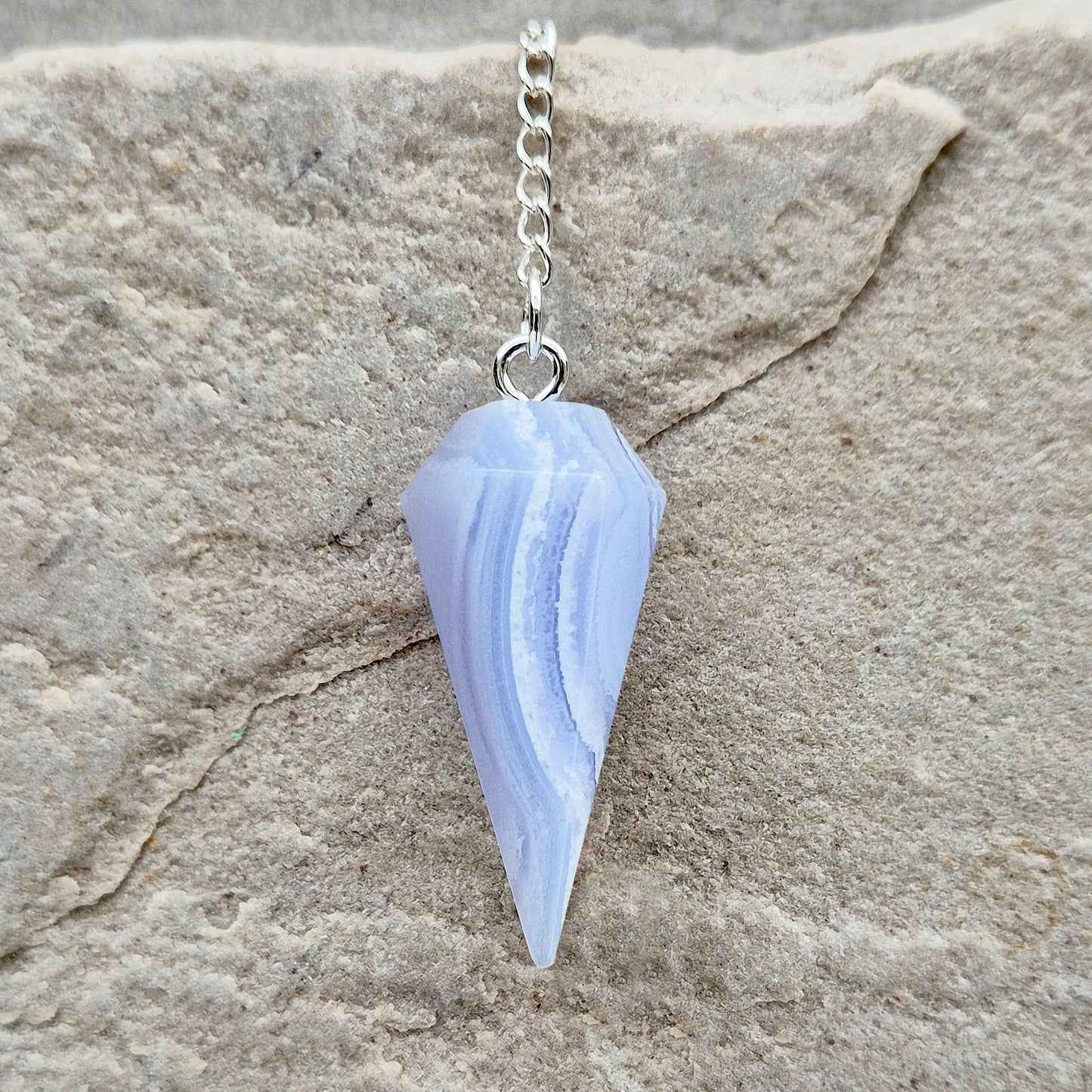 Blue Lace Agate Crystal Pendulum | Calming | Meditation, Energy Work, and Dowsing Tool