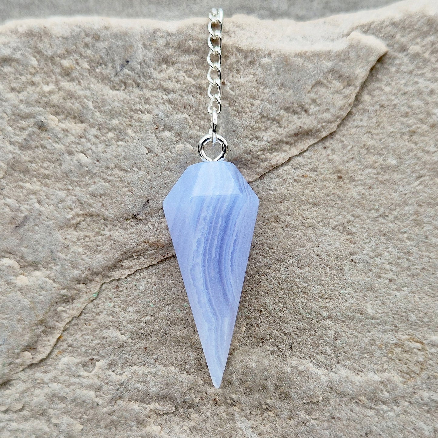 Blue Lace Agate Crystal Pendulum | Calming | Meditation, Energy Work, and Dowsing Tool