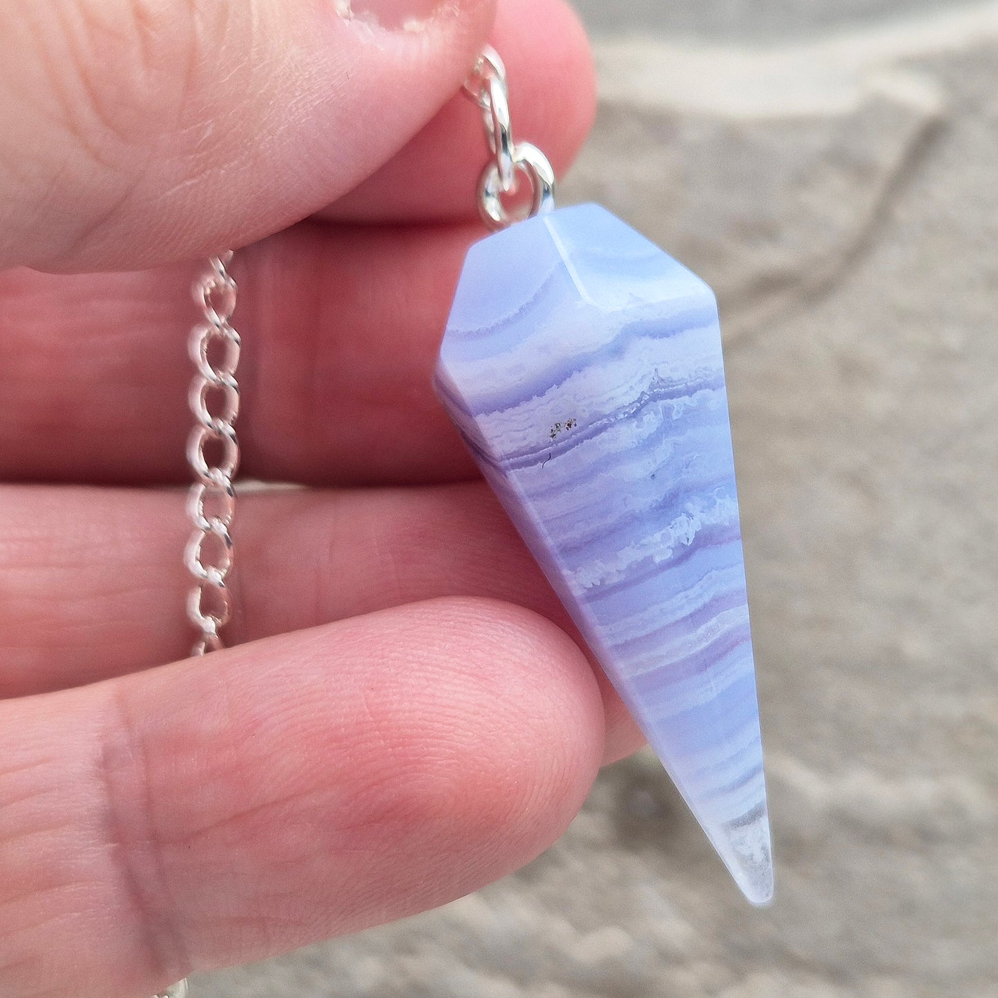 Blue Lace Agate Crystal Pendulum | Calming | Meditation, Energy Work, and Dowsing Tool