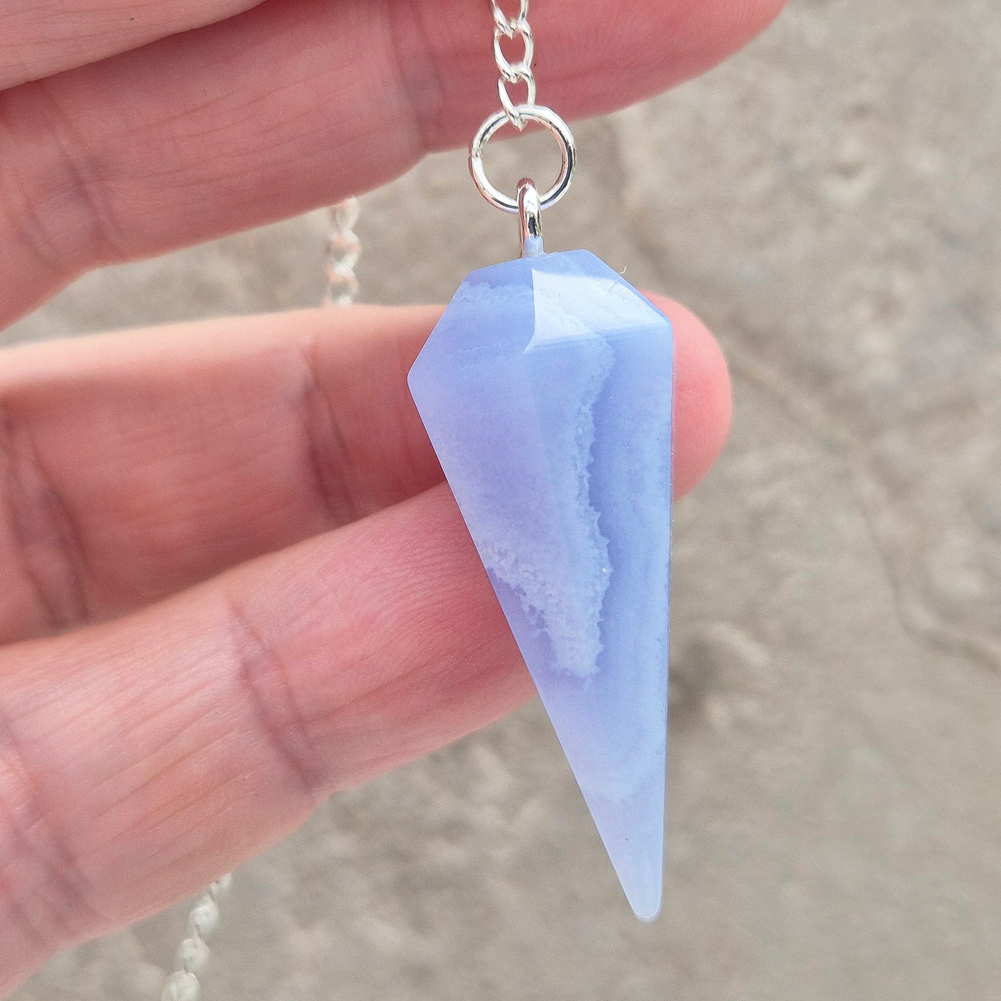 Blue Lace Agate Crystal Pendulum | Calming | Meditation, Energy Work, and Dowsing Tool