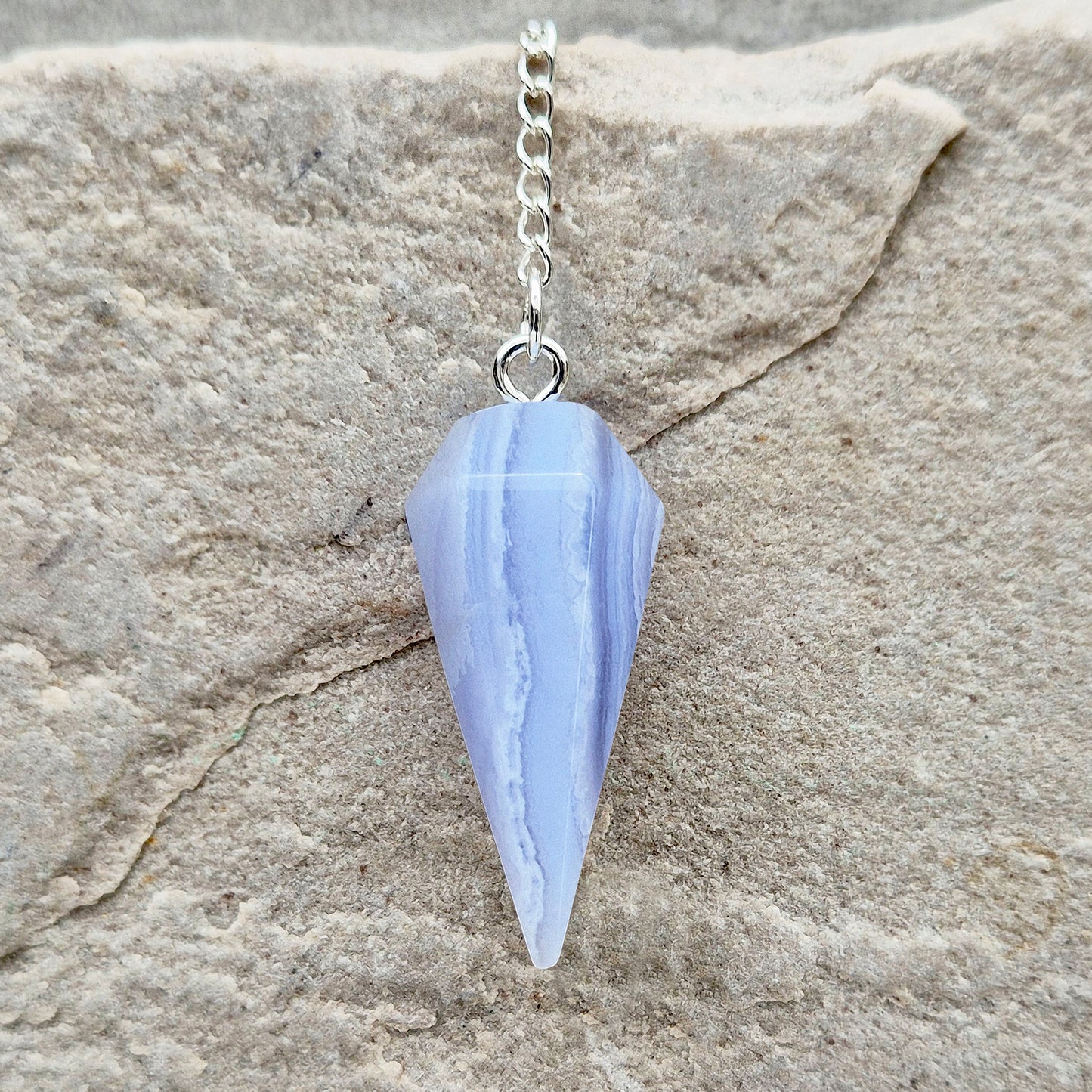 Blue Lace Agate Crystal Pendulum | Calming | Meditation, Energy Work, and Dowsing Tool