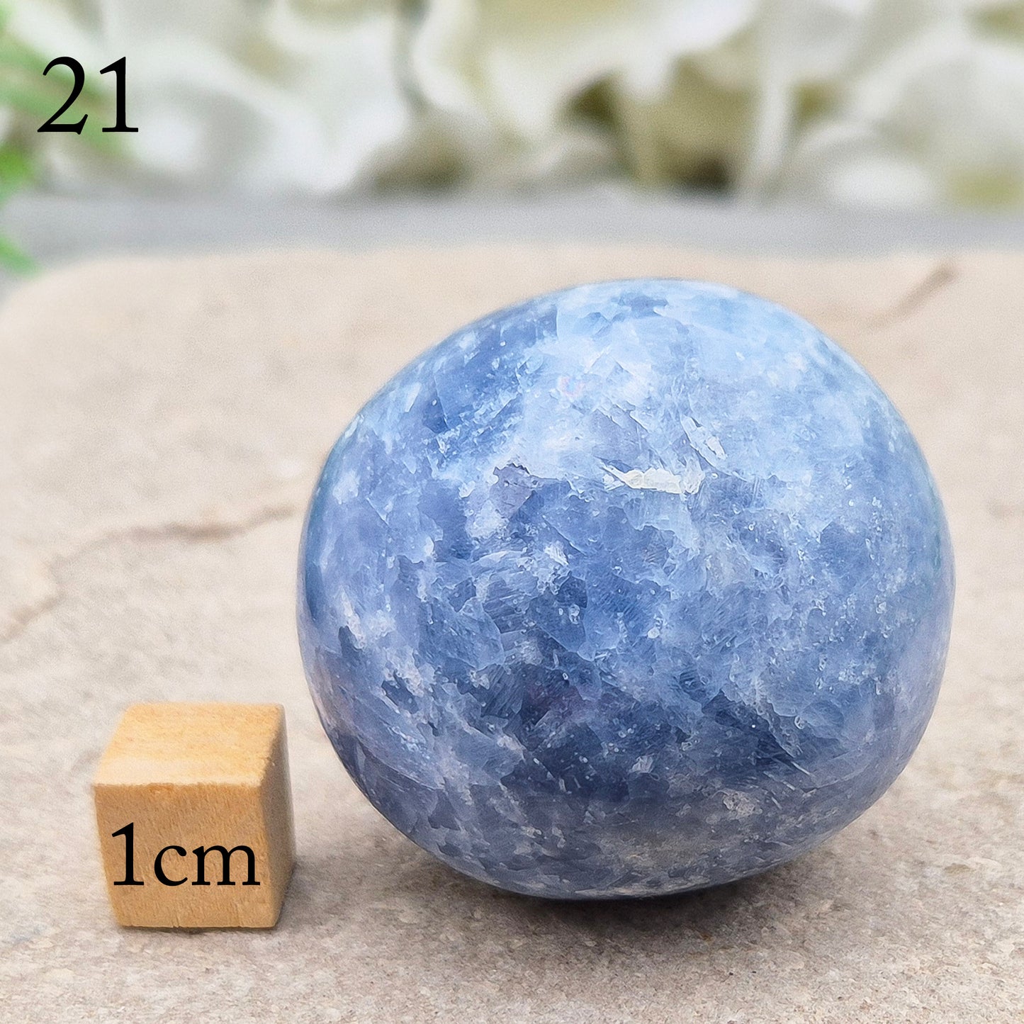This polished Blue Calcite crystal from Madagascar has a lovely blue colouring and a rounded, gently domed shape that fits naturally into the palm. It carries a comforting, wave-like energy — peaceful, steady, and easy to be around.