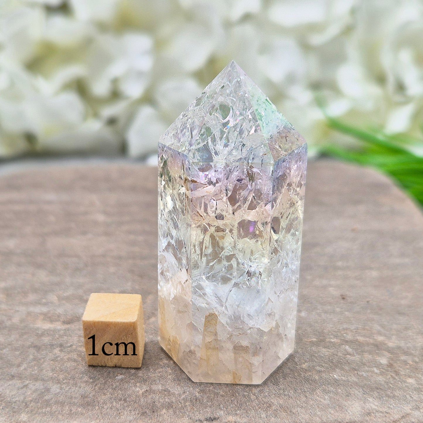Aura Fire and Ice Quartz Standing Point | Angelic Energy, Spiritual Growth, Crown Chakra Activation