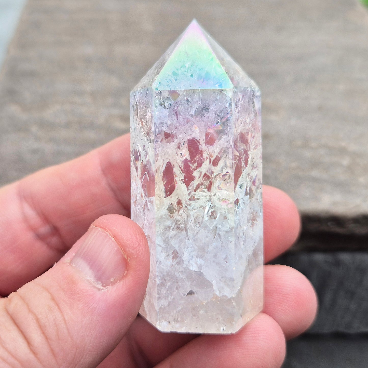 Aura Fire and Ice Quartz Standing Point | Angelic Energy, Spiritual Growth, Crown Chakra Activation