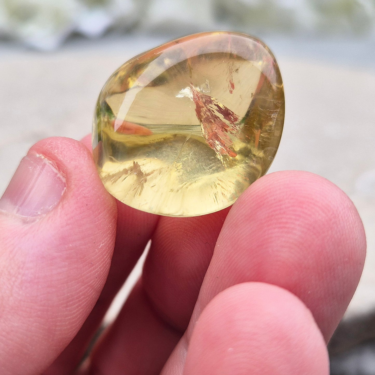 Green Gold Quartz from Brazil in display box. Treated olive quartz for insight, goal setting, and strong, stable energy.