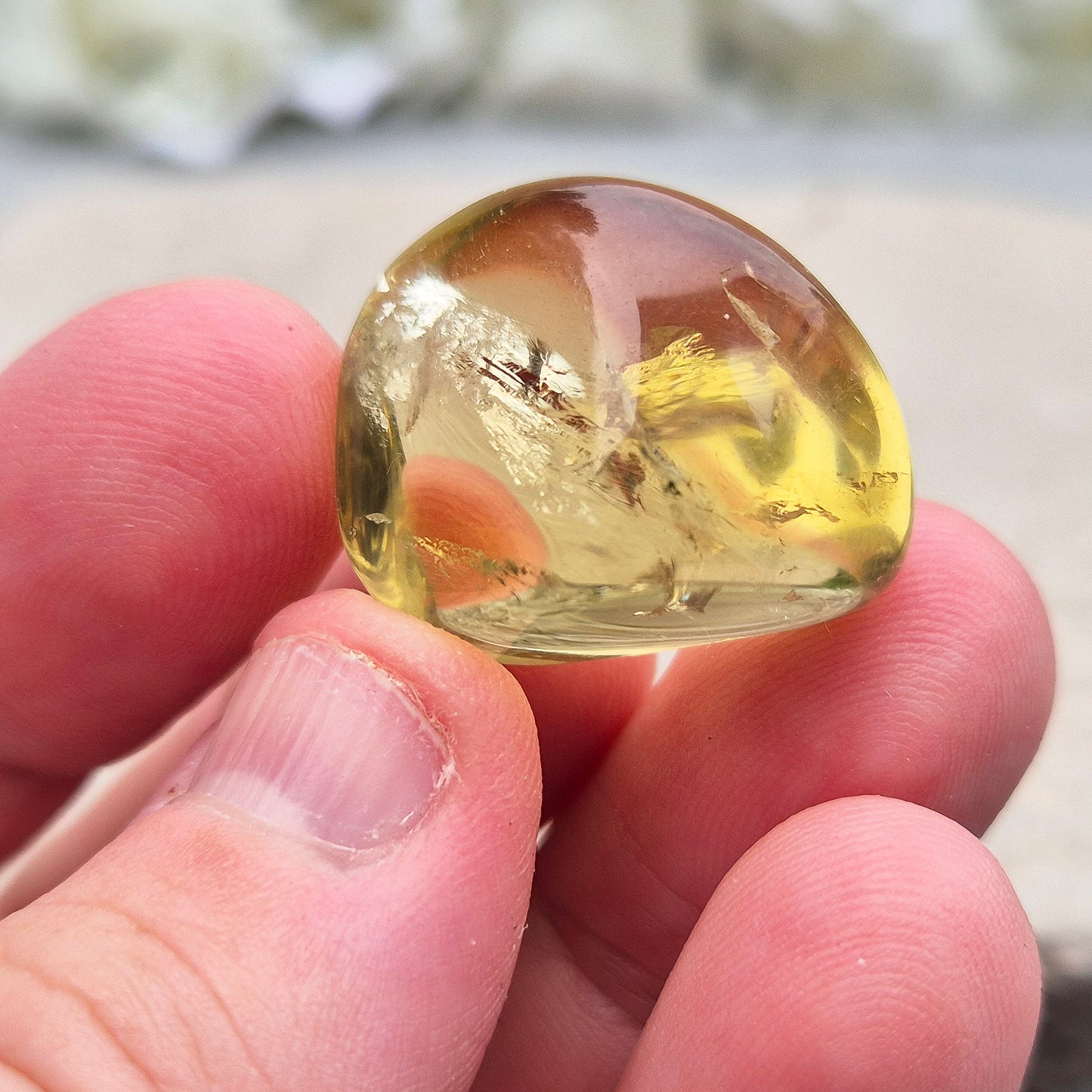 Green Gold Quartz from Brazil in display box. Treated olive quartz for insight, goal setting, and strong, stable energy.