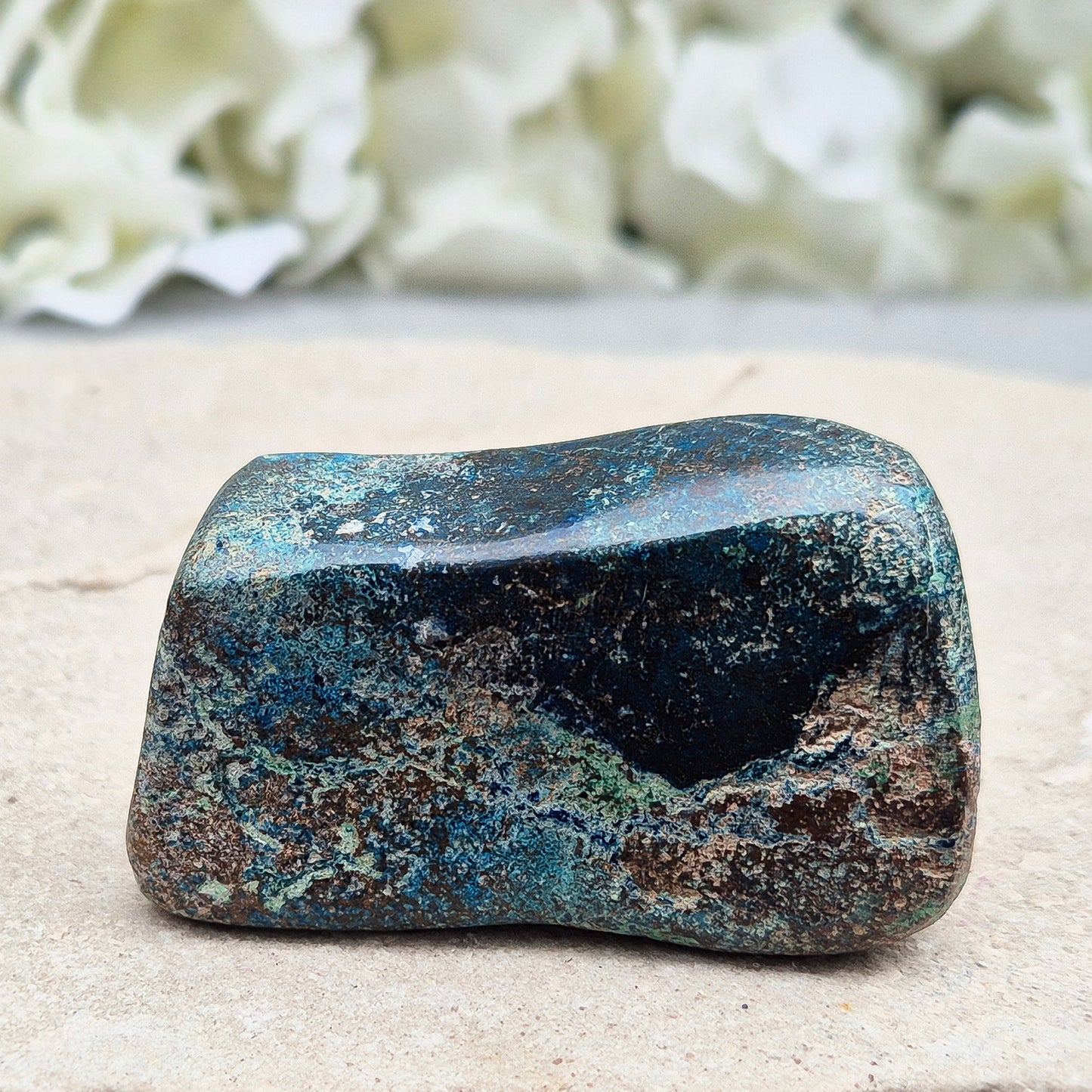 Shattuckite in Chrysocolla & Cuprite Matrix (Polished). A blend of earthy red and turquoise green and blue, this stone carries the energetic depth of copper-rich minerals working in harmony.