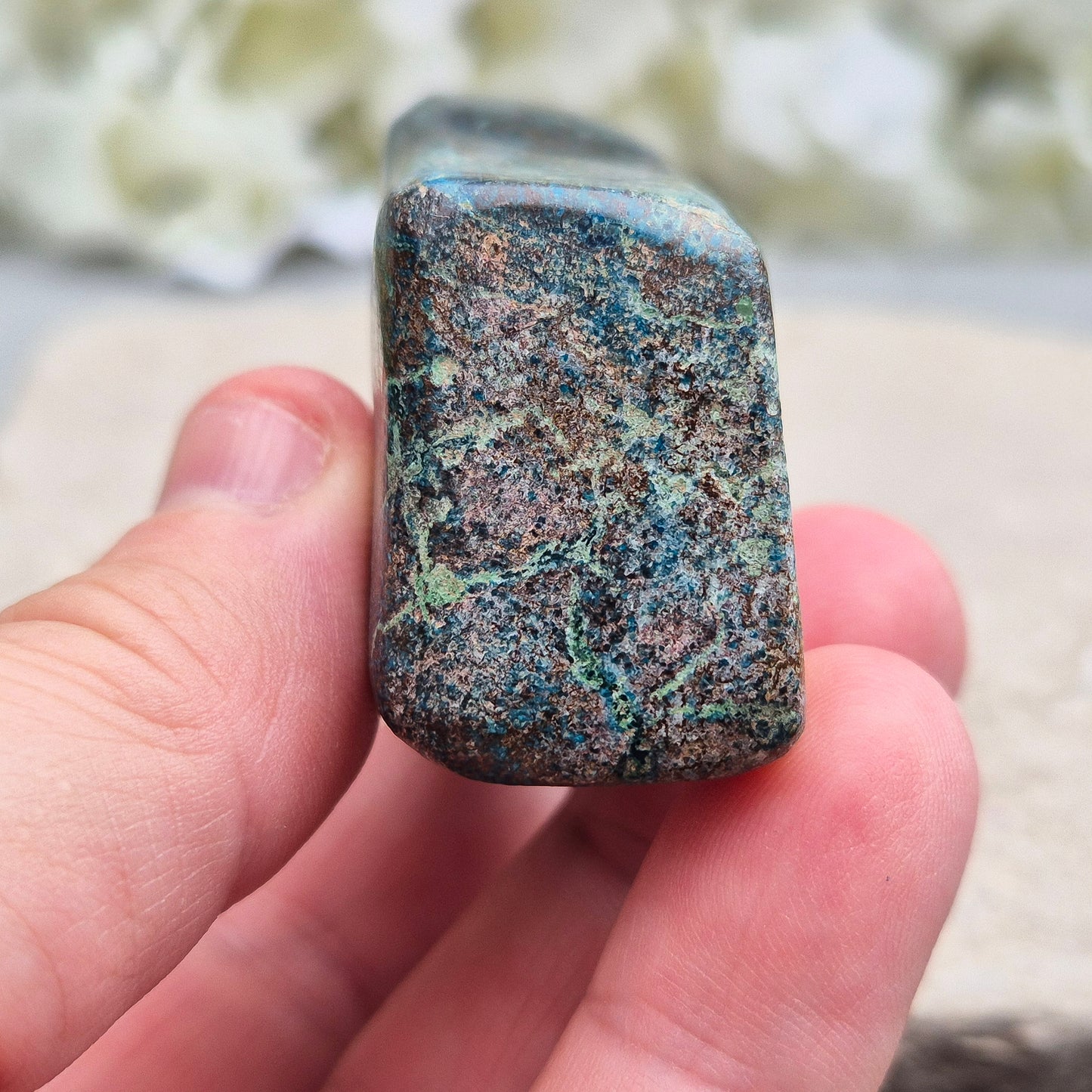 Shattuckite in Chrysocolla & Cuprite Matrix (Polished). A blend of earthy red and turquoise green and blue, this stone carries the energetic depth of copper-rich minerals working in harmony.