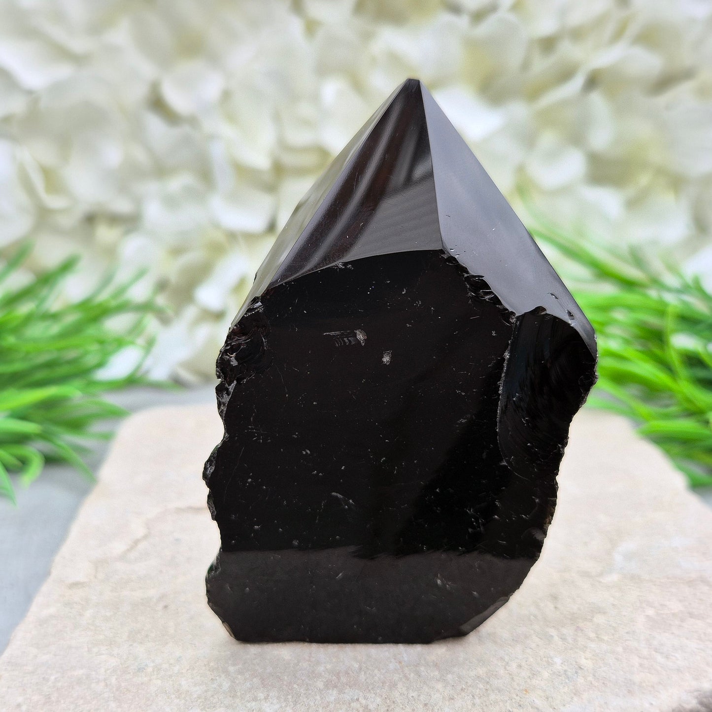 Black Obsidian Standing Point - Polished Tip, Natural Sides | Eye-catching addition to any collection, display or altar
