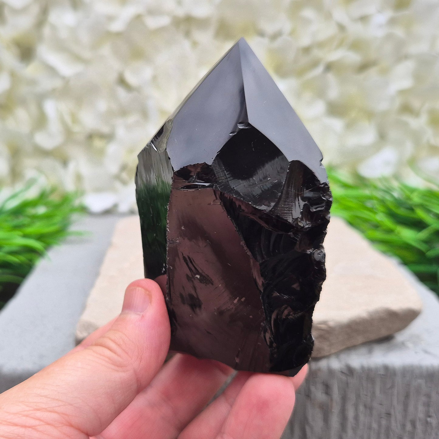 Black Obsidian Standing Point - Polished Tip, Natural Sides | Eye-catching addition to any collection, display or altar