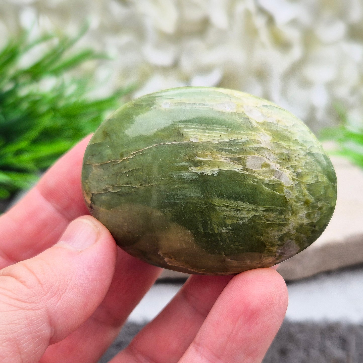 Tremolite Crystal Palm Stone - Polished Gemstone | Soothing Crystal for Calm & Balance | Enhance Your Space