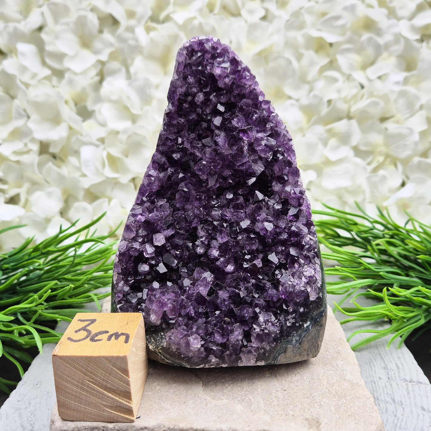 Brazilian Amethyst geode with deep purple points. A self-standing display piece offering calm, clarity, protection, and a strong spiritual presence.