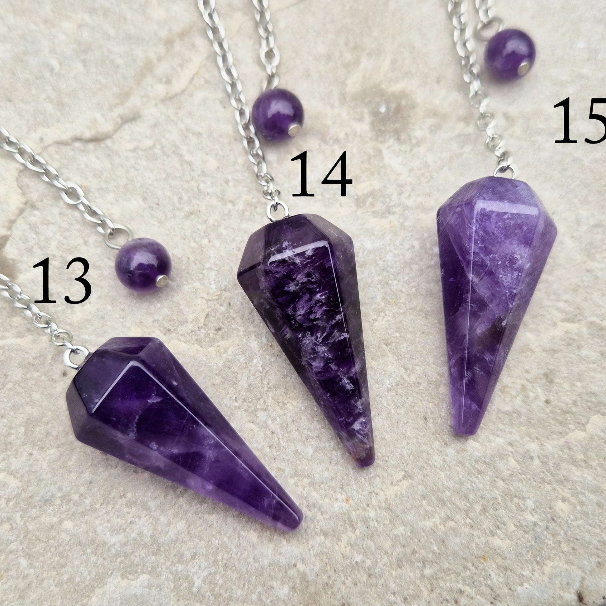 Amethyst Crystal Pendulum – perfect for dowsing, meditation, and chakra work. A calming stone that supports intuition, clarity, and spiritual balance.