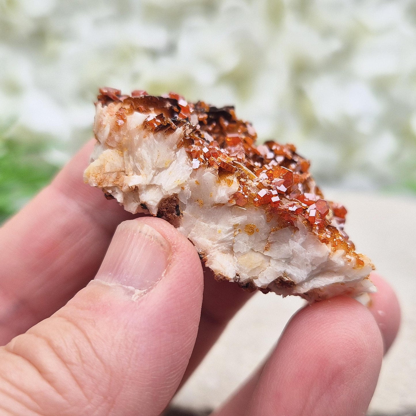 Vanadinite Crystal Cluster, fiery red-orange Vanadite crystals on matrix
